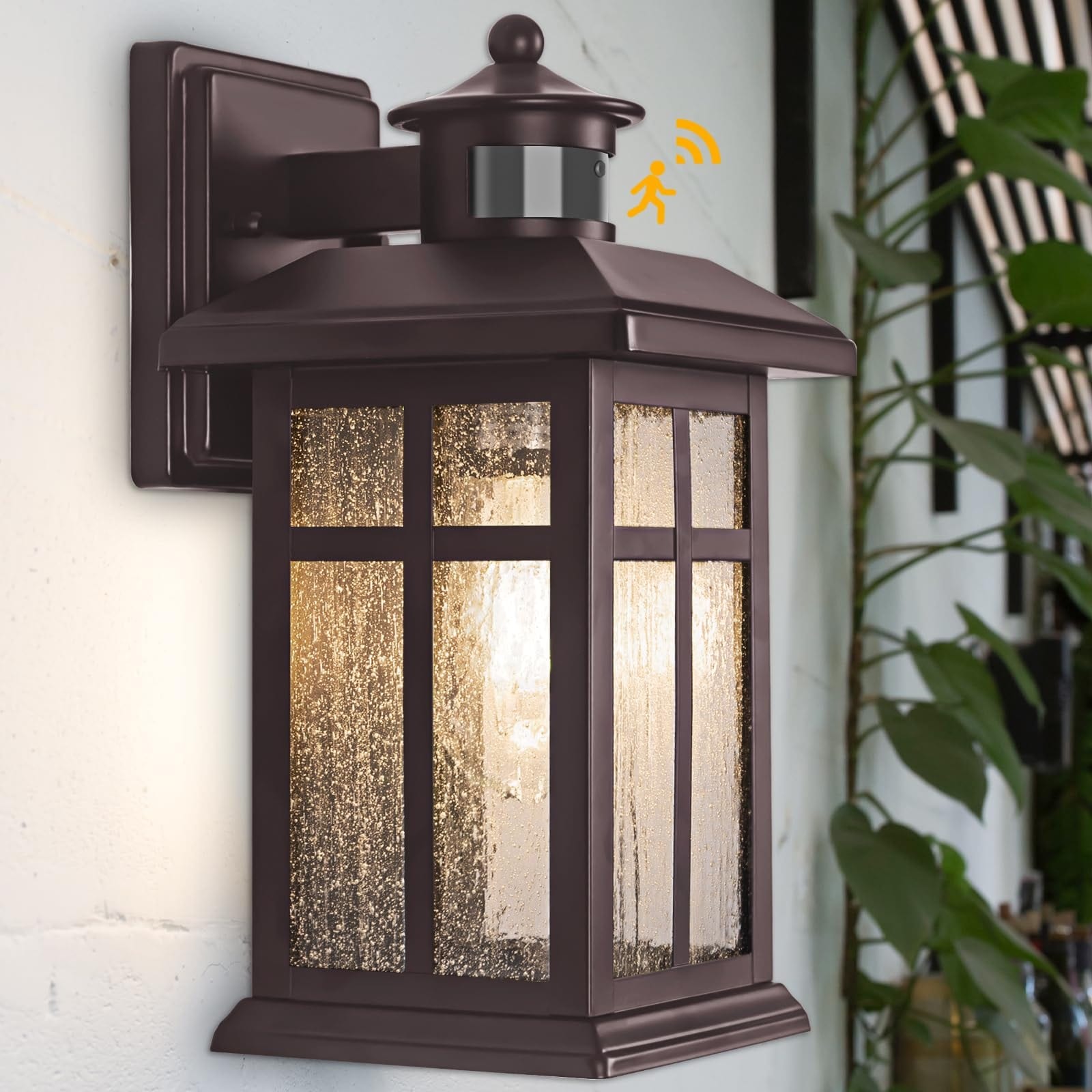 AOIZGMY  Upgraded Motion Sensor Outdoor Wall Light Oil Rubbed Bronze E26 Socket Tempered Glass 40ft Range 1 Piece Dusk to Dawn Fixture
