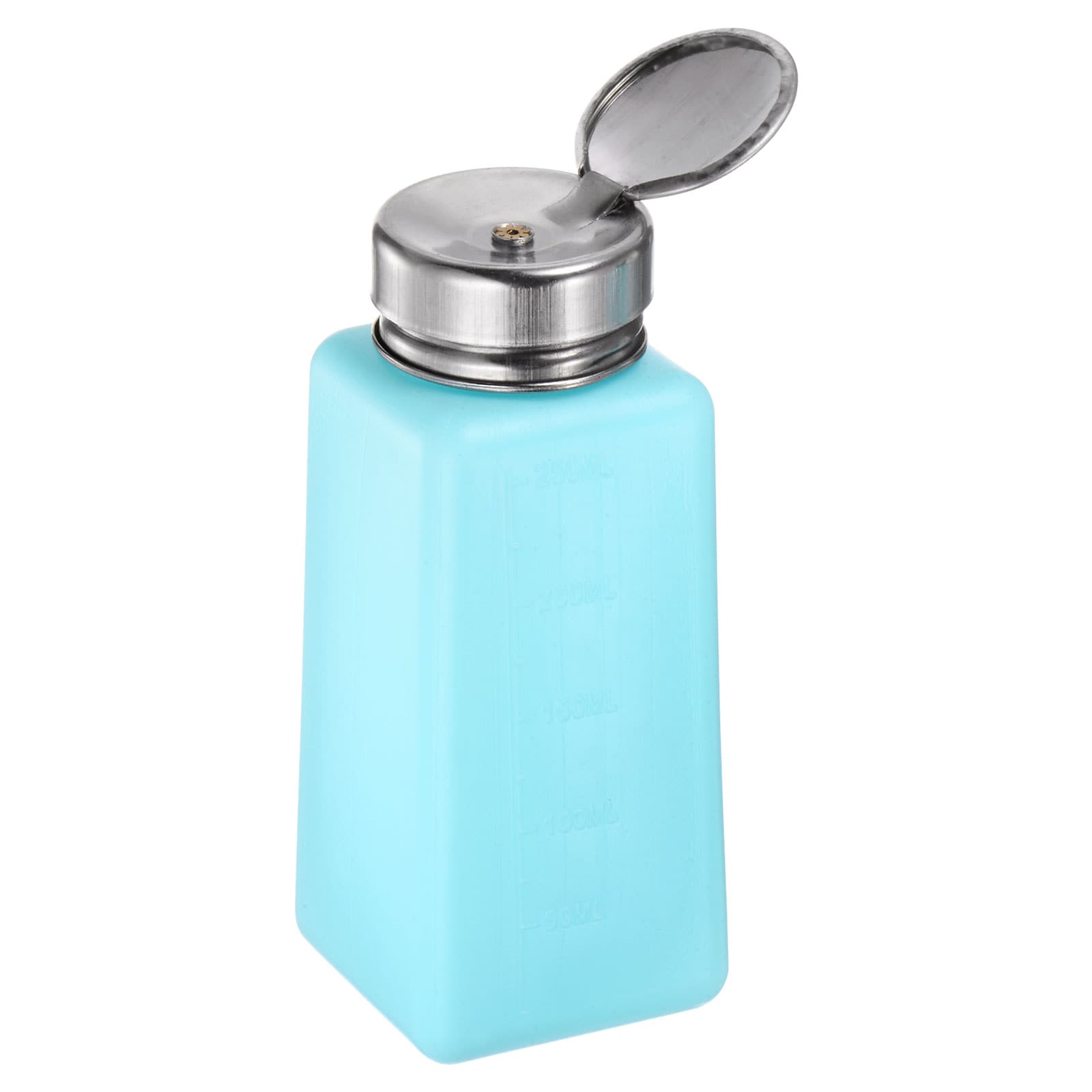 Harfington Solvent Alcohol Dispensers 250ml(8.5oz) Push Down Liquid Dispenser Pump Bottle with Sealing Stainless Steel Lid for Acetone Solution Blue