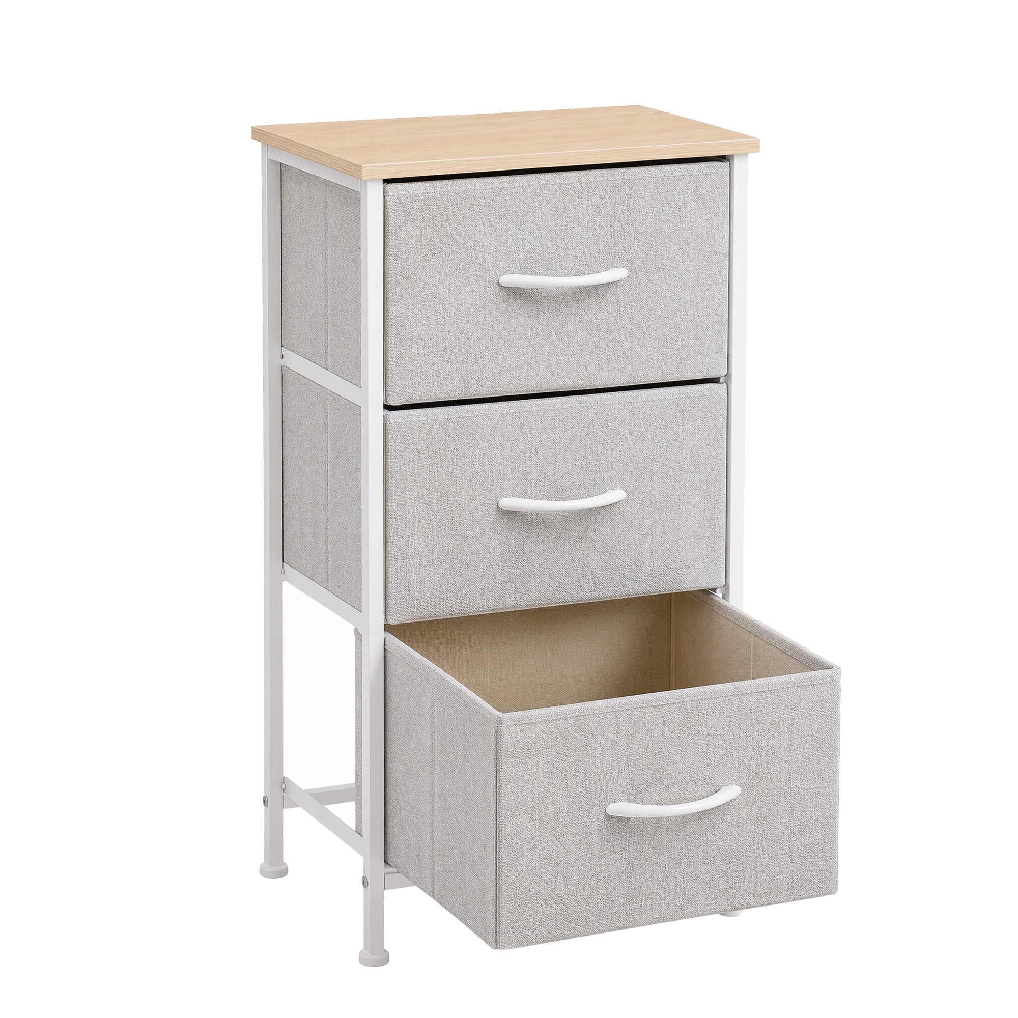 Sweetcrispy 3 Drawer Light Gray Fabric Dresser Nightstand with Metal Frame and MDF Top for Bedroom Living Room Entryway