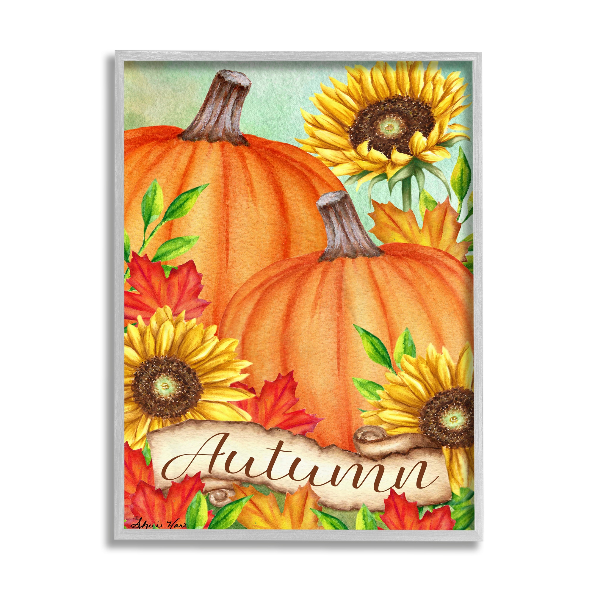 Stupell Industries Autumn Pumpkins with Sunflowers Red Leaves Sheri ...