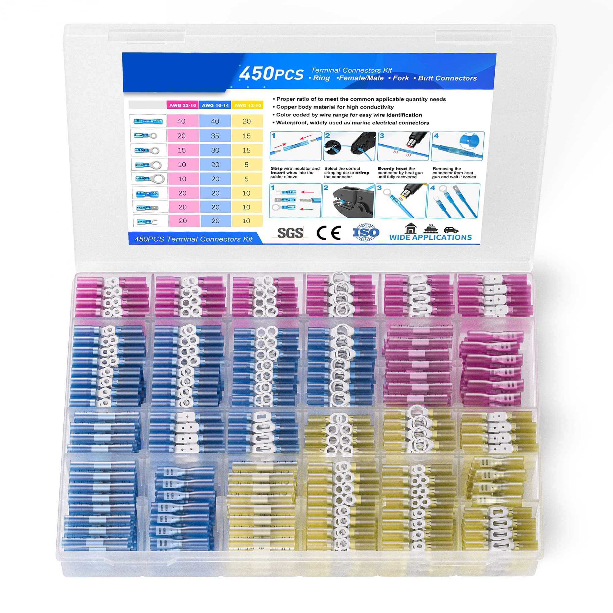 Etokfoks -  Assorted Heat Shrink Wire Connectors Kit Ring Fork Spade Butt Terminals Copper Core S...