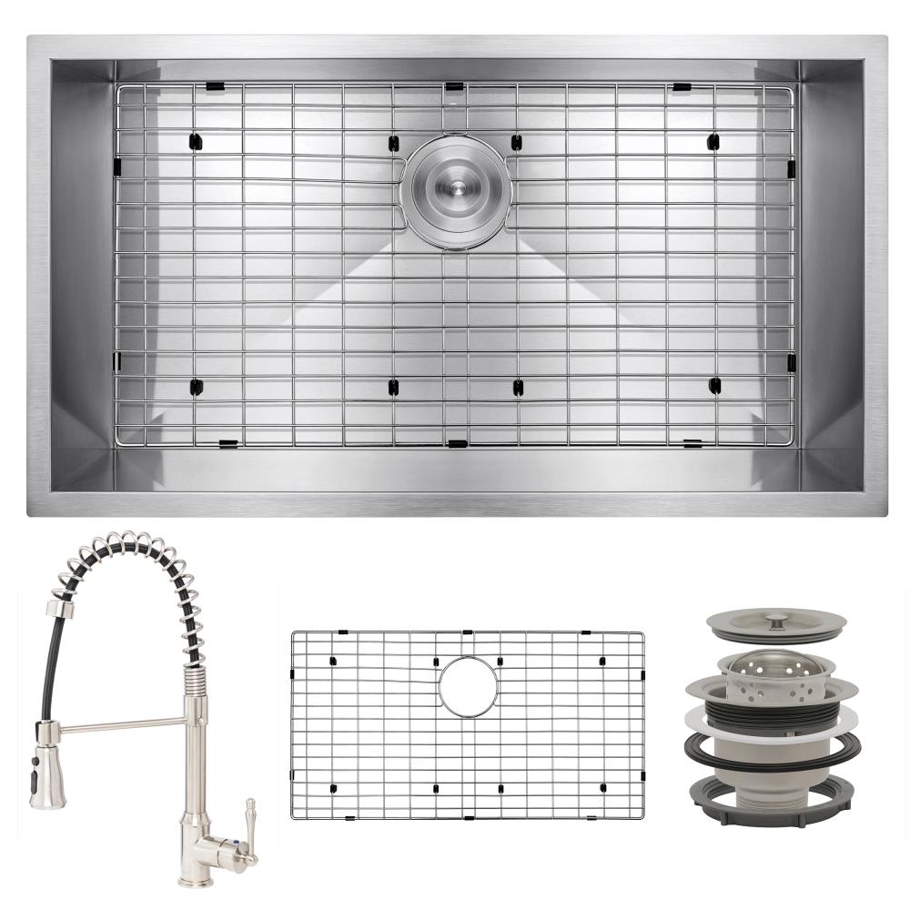 AKDY KS0348 All-in-One Undermount 32-in x 18-in Brushed Stainless Steel Single Bowl Kitchen Sink All-in-one Kit