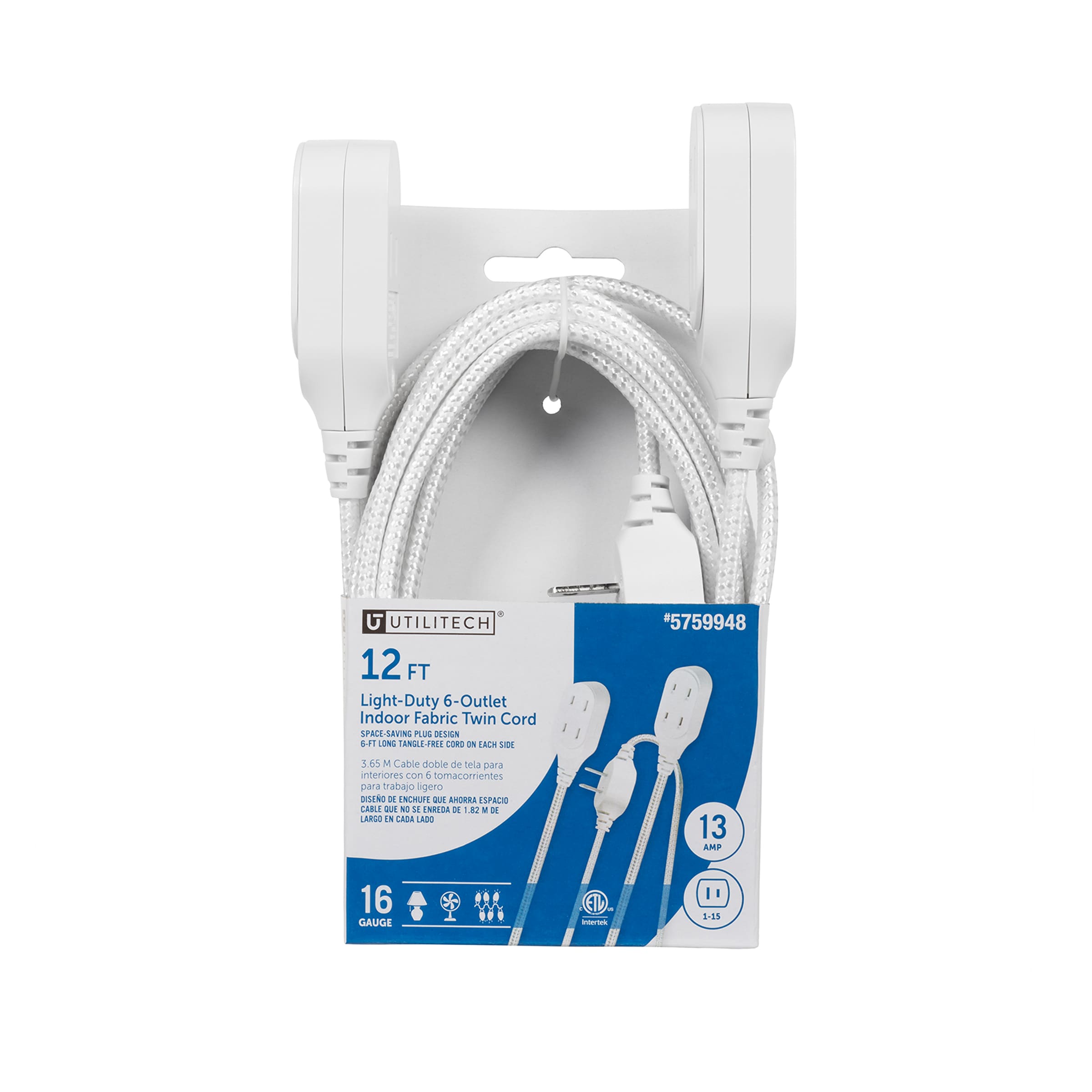 Utilitech 30000170 12-ft 16 / 2 White Indoor SPT2-B Light Duty General Extension Cord