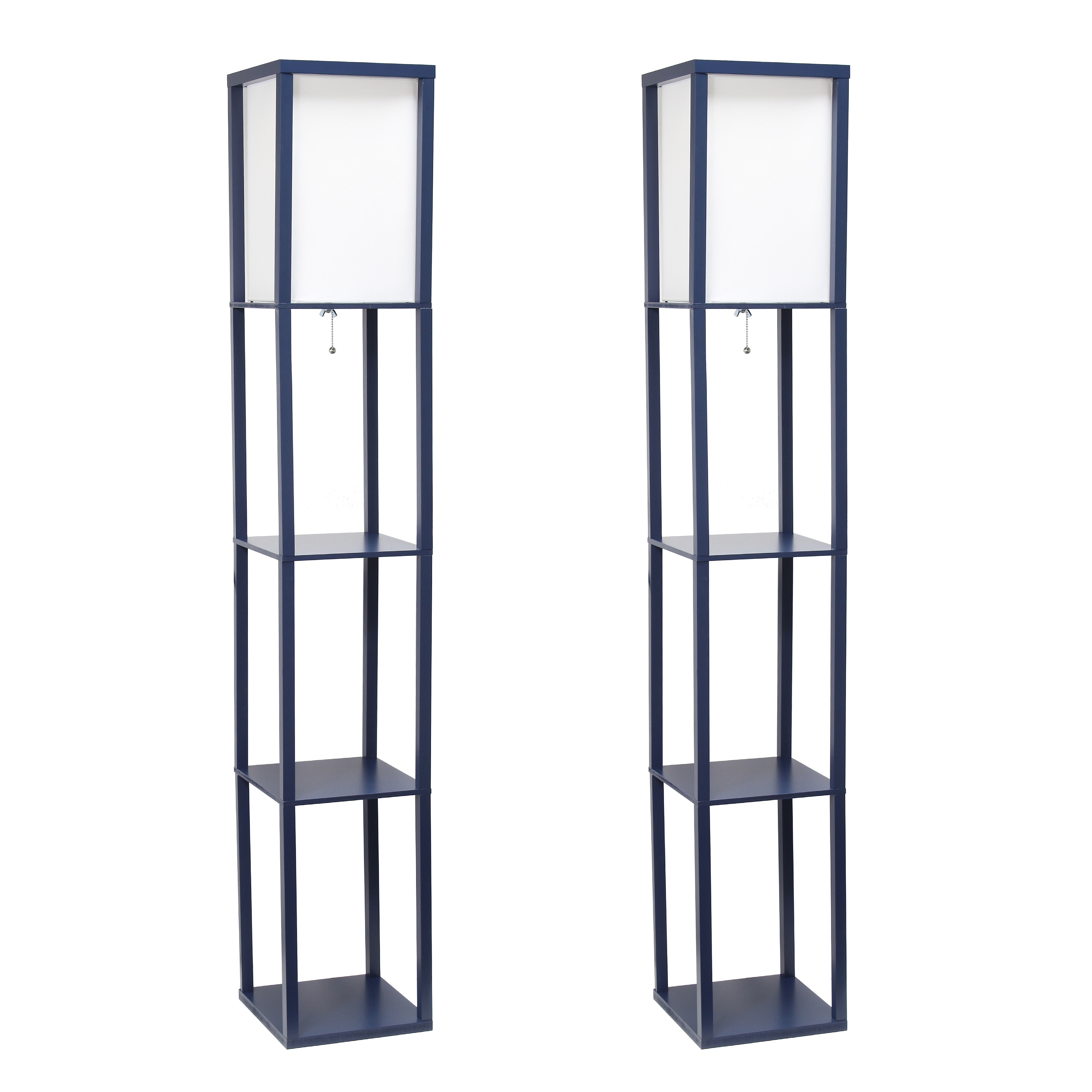 Simple Designs LF1014-NAV-2PK 62.5-in Navy Blue Shelf Floor Lamp with Linen Shade