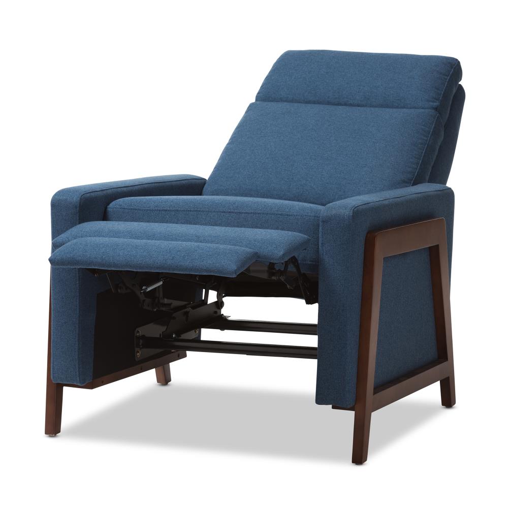 Baxton Studio Halstein Blue Linen Recliner in the Recliners