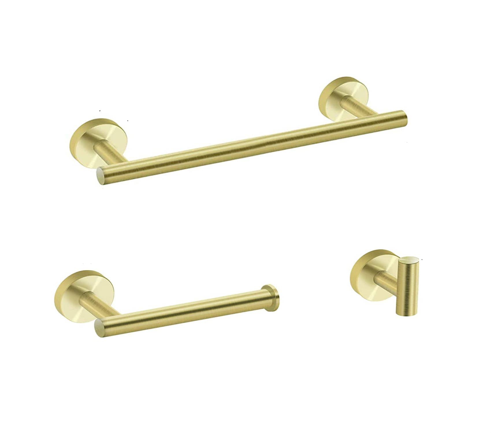 Rbied HCZJ-A292W 3 Pieces Bathroom Hardware Accessories Set Towel Bar Toilet Paper Holder Robe Towel Hooks Brushed Gold