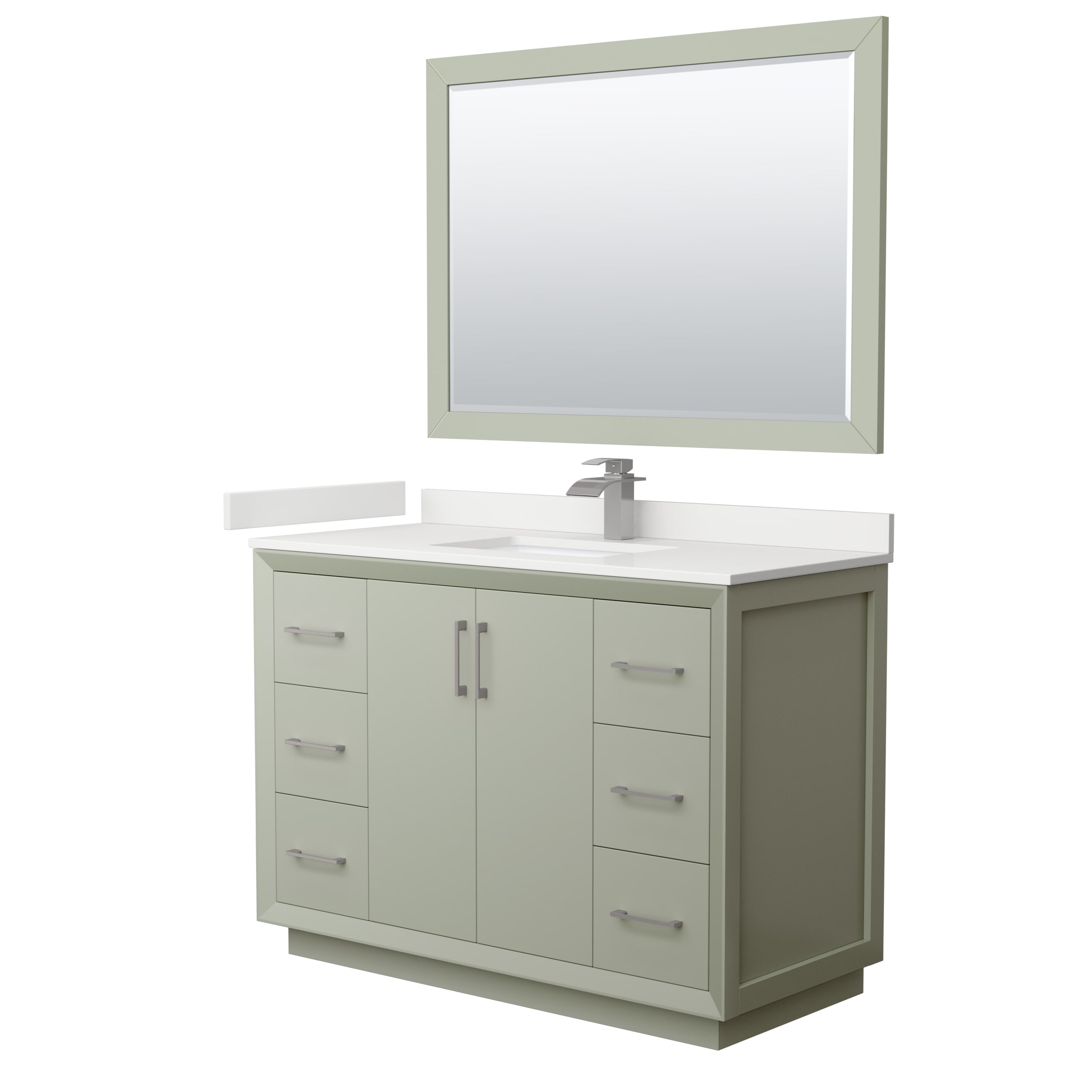 Wyndham Collection WCF414148SLGWQUNSM46 Strada 48-in Light Green Undermount Single Sink Bathroom Vanity with White Quartz Top (Mirror Included)