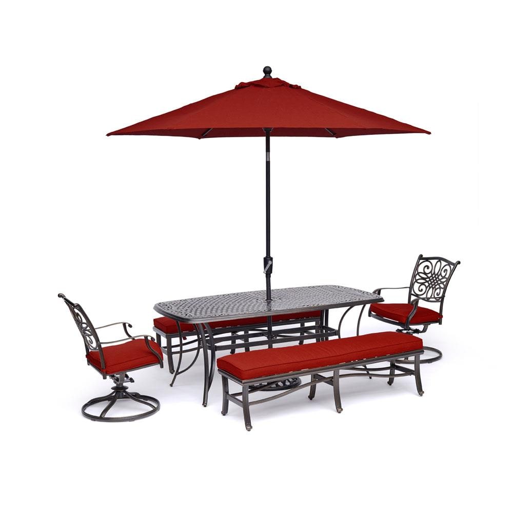 Hanover TRADDN5PCSW2BN-SU-R Traditions 5-Piece Red Patio Dining Set with Red Cushions