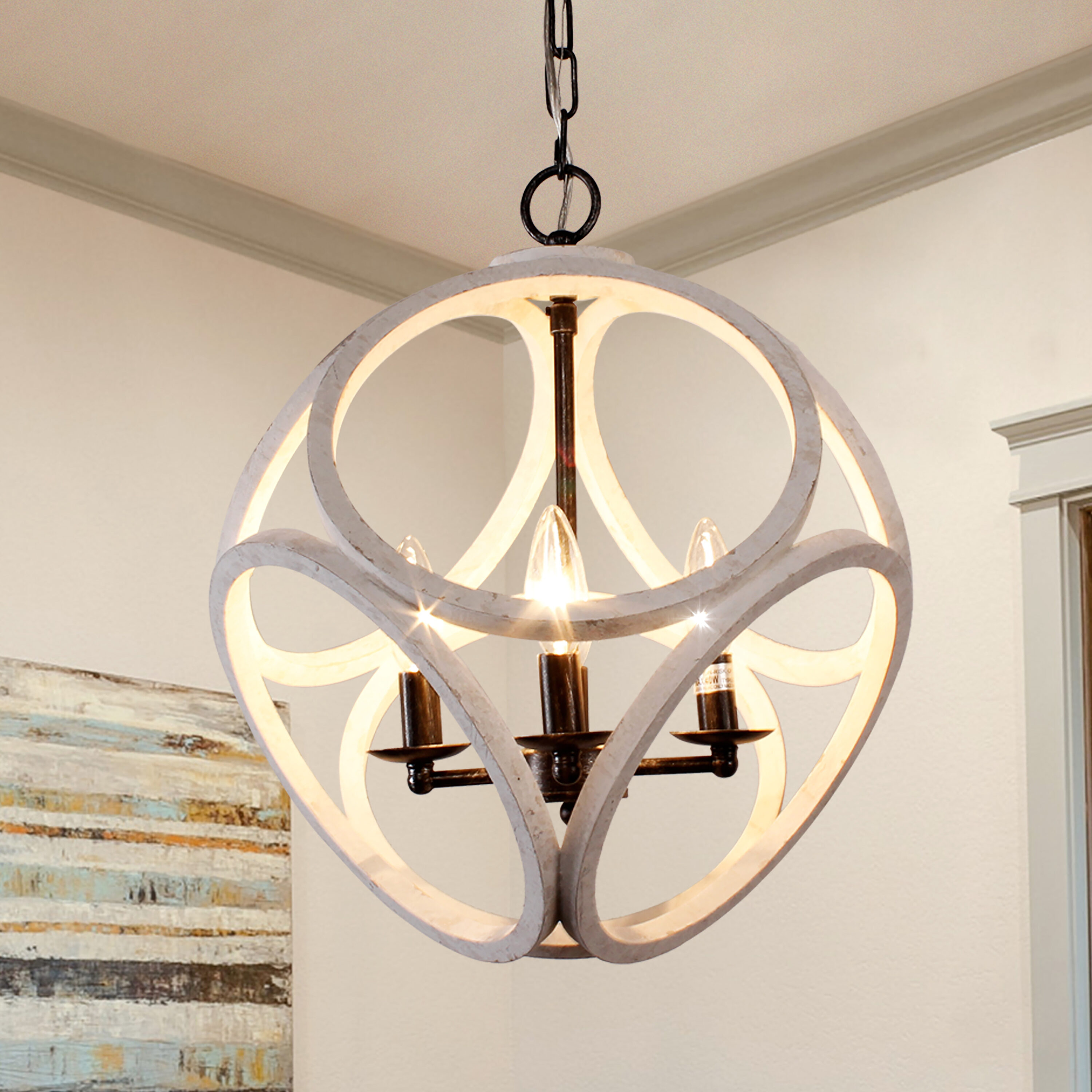 Bella Depot FC4061-4W Hanging Light 4 -Light White French country/cottage Wood For Use in Bedrooms, Dining Rooms, Foyers, Kitchens, Living Rooms Chandelier