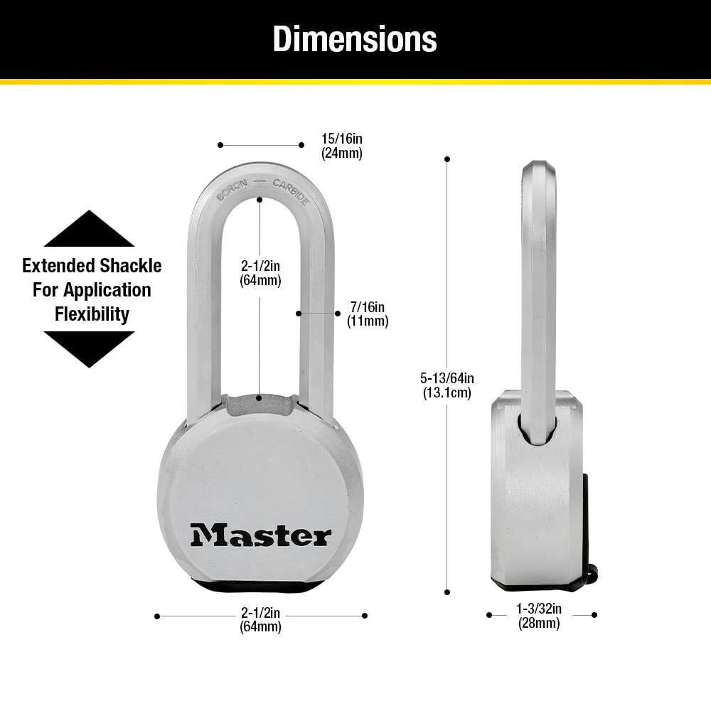 Master Lock 2.5-inch Boron Carbide Shackle Keyed Padlock Silver M930XKADLJ New 