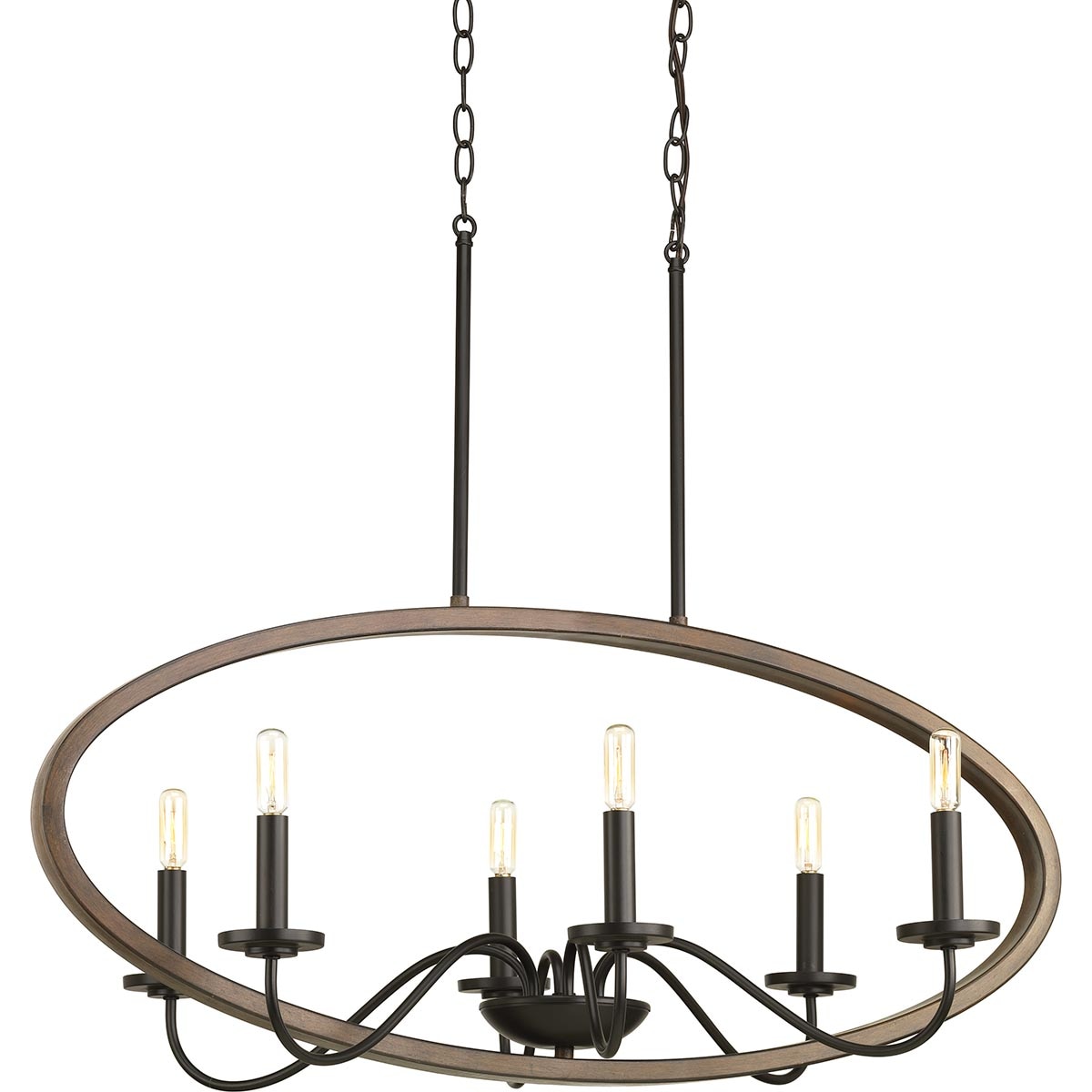 Progress Lighting P400082-020 Fontayne 6-Light Antique Bronze Farmhouse Led; Dry Rated Chandelier