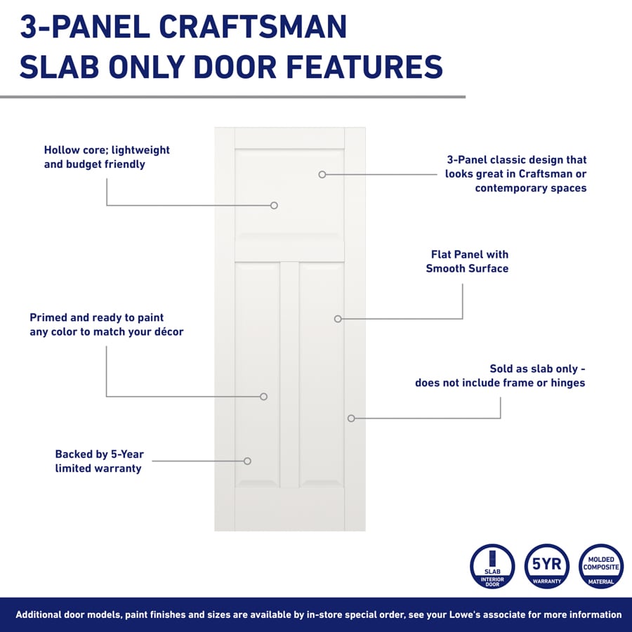 RELIABILT 24 In X 80 In 3 Panel Craftsman Smooth Hollow Core Primed   44297987 