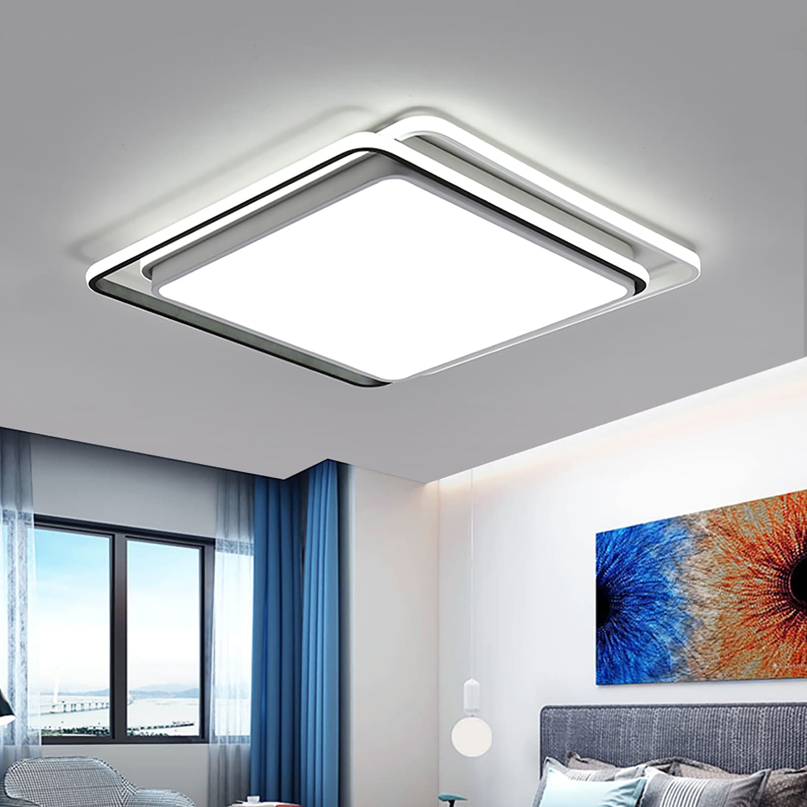 Oukaning Ultra-Thin 2 Frames 1-Light Brushed White LED Flush Mount ...