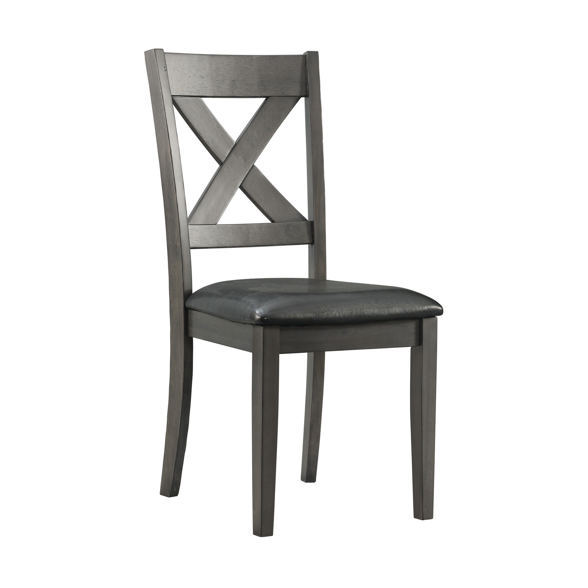 Cross-Back Gray Faux Leather Upholstered Side Chair Set