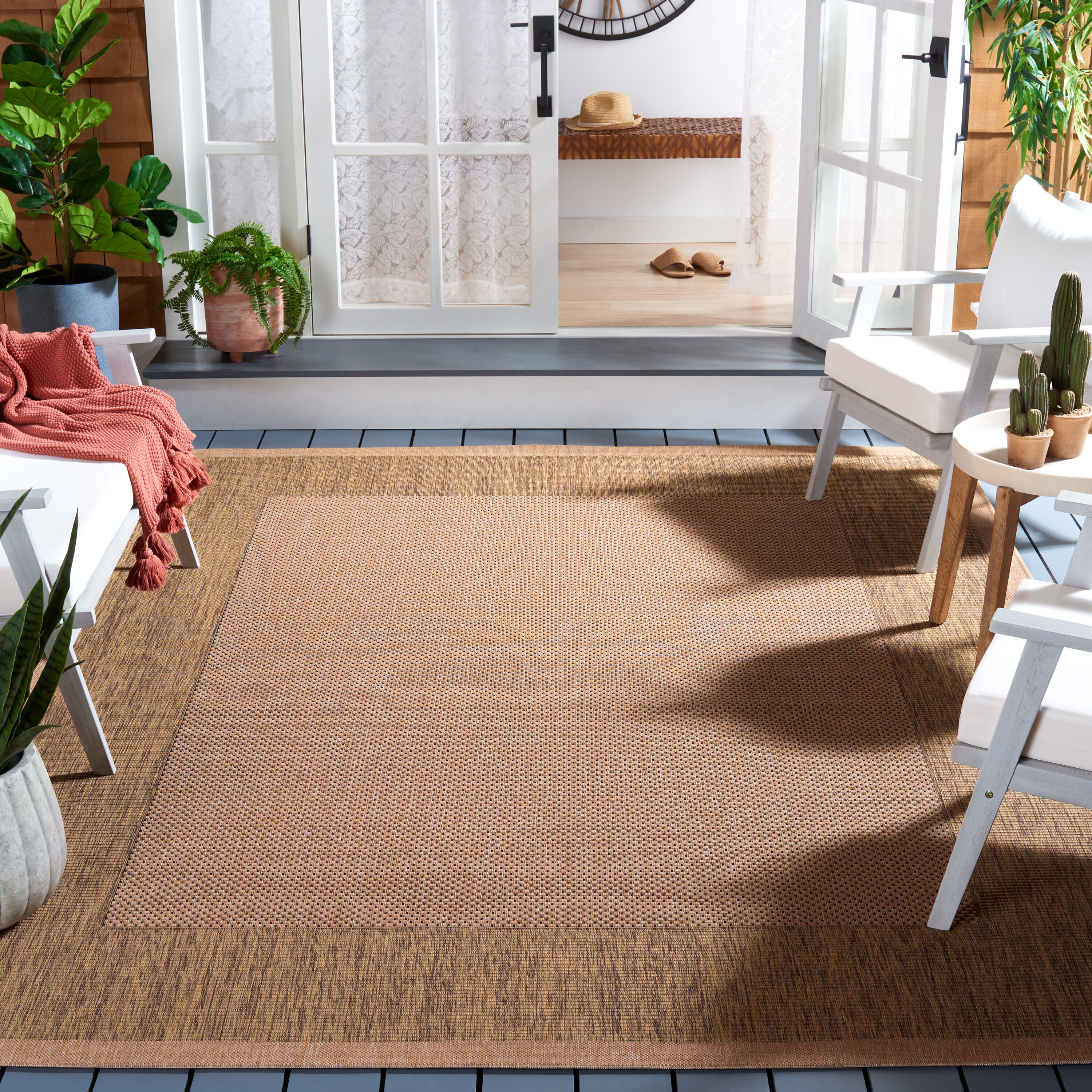 Safavieh CY7987-39A5-810 Courtyard 8 x 10 (ft) Loomed Synthetic Natural/Gold Rectangular Indoor/Outdoor Solid Area rug