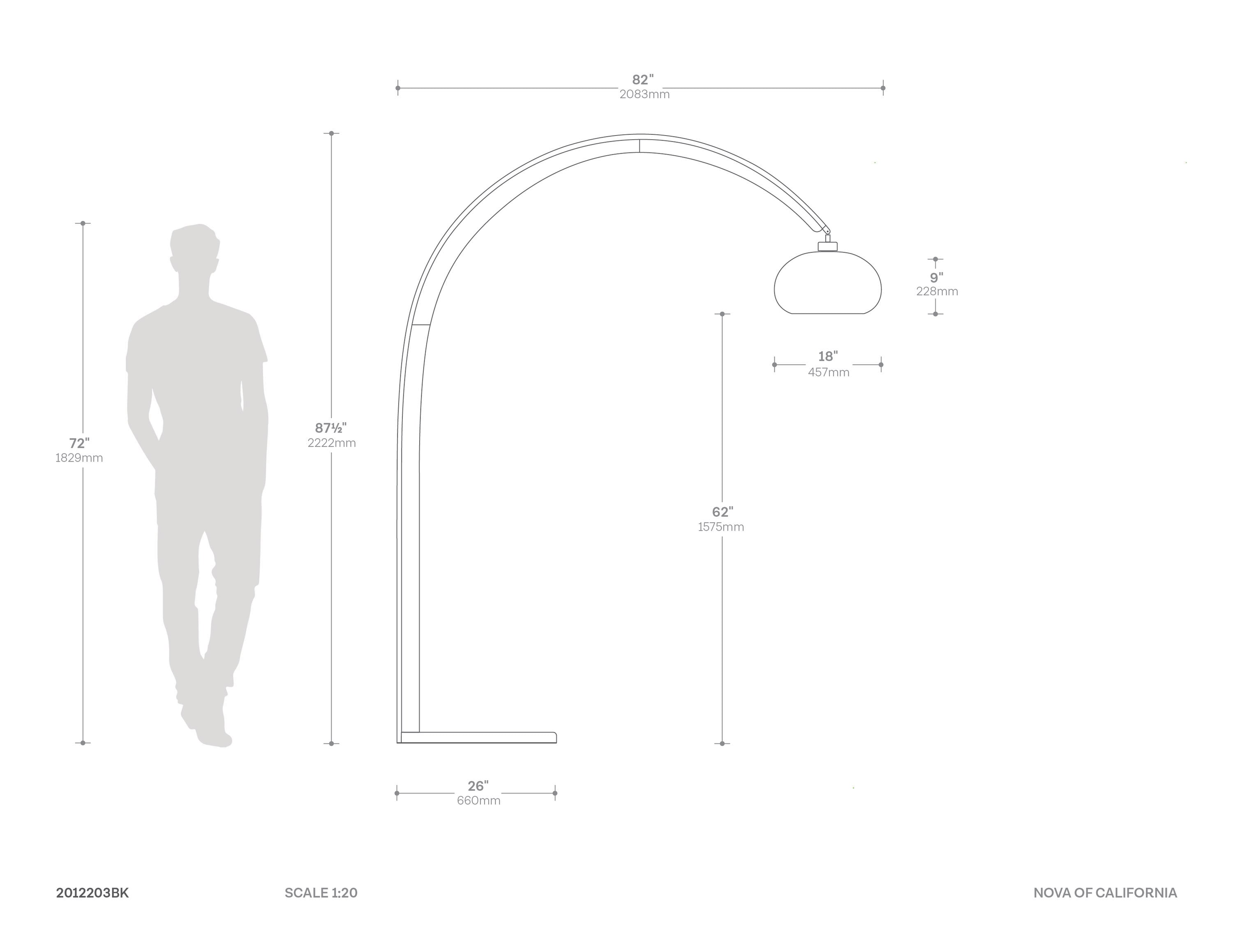 Vaulted 86" Satin Nickel and Black Arc Floor Lamp