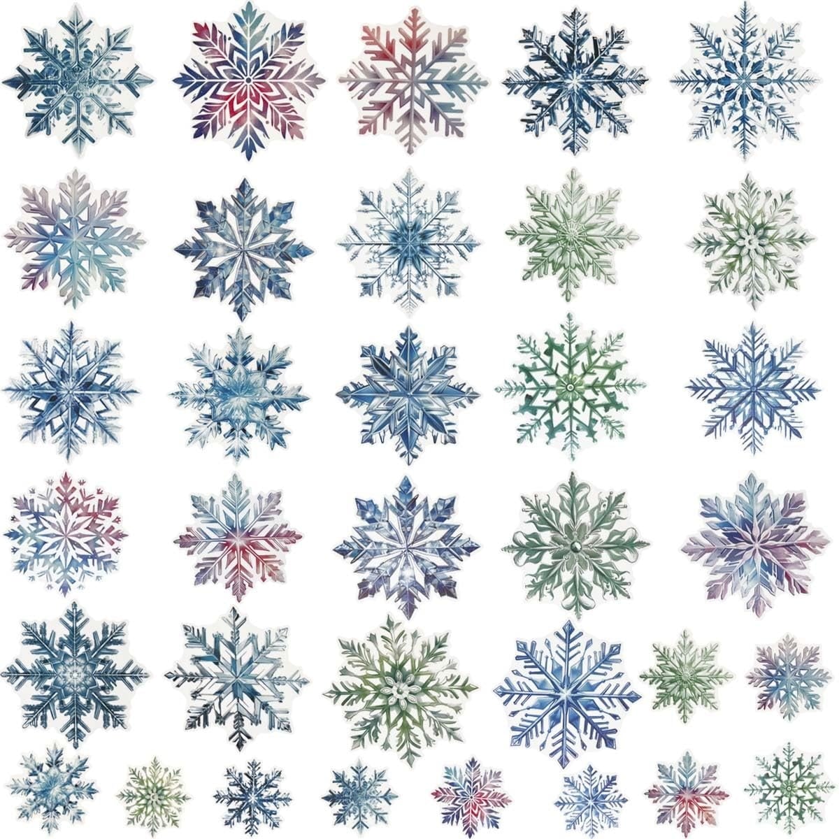 LAIFUCAM  34pcs Extra Large Christmas Snowflakes Window Clings Gradient Blue Self Adhesive Decals for Home Room Wall Winter Party Decor Reusable