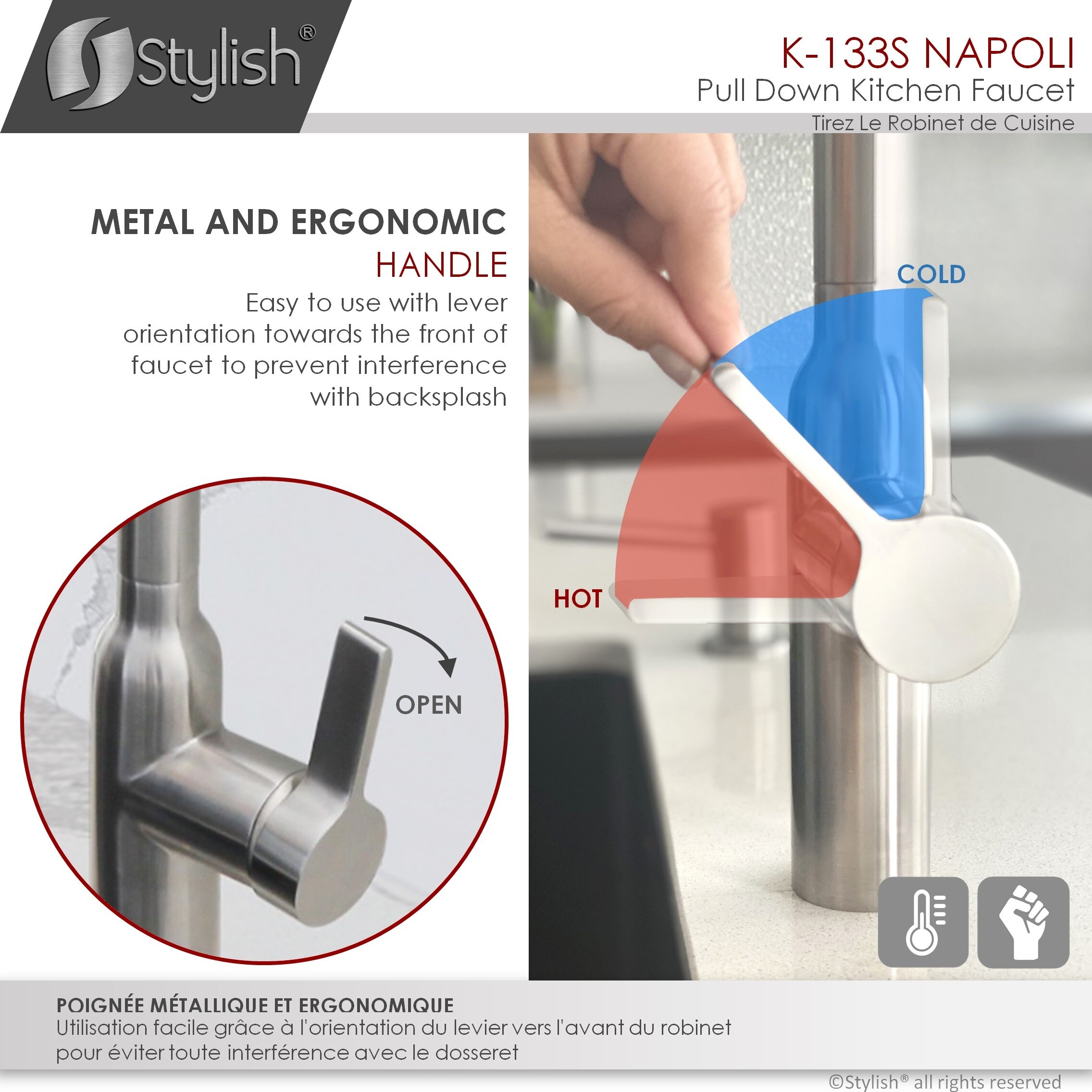 Brushed Stainless Steel Pull Down Kitchen Faucet with Pull-out Spray
