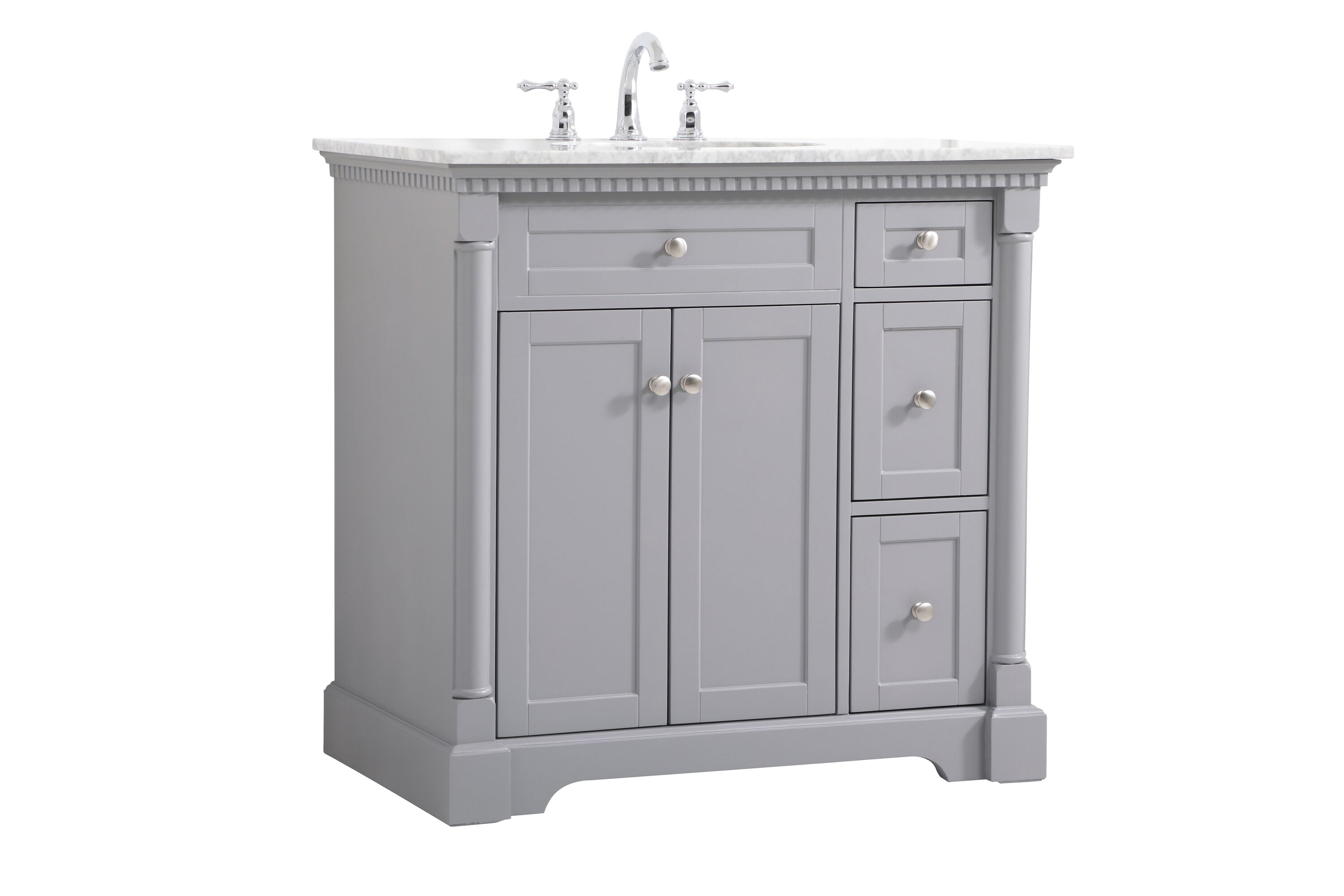 Clarence 36" Gray Solid Wood and Marble Single Bathroom Vanity
