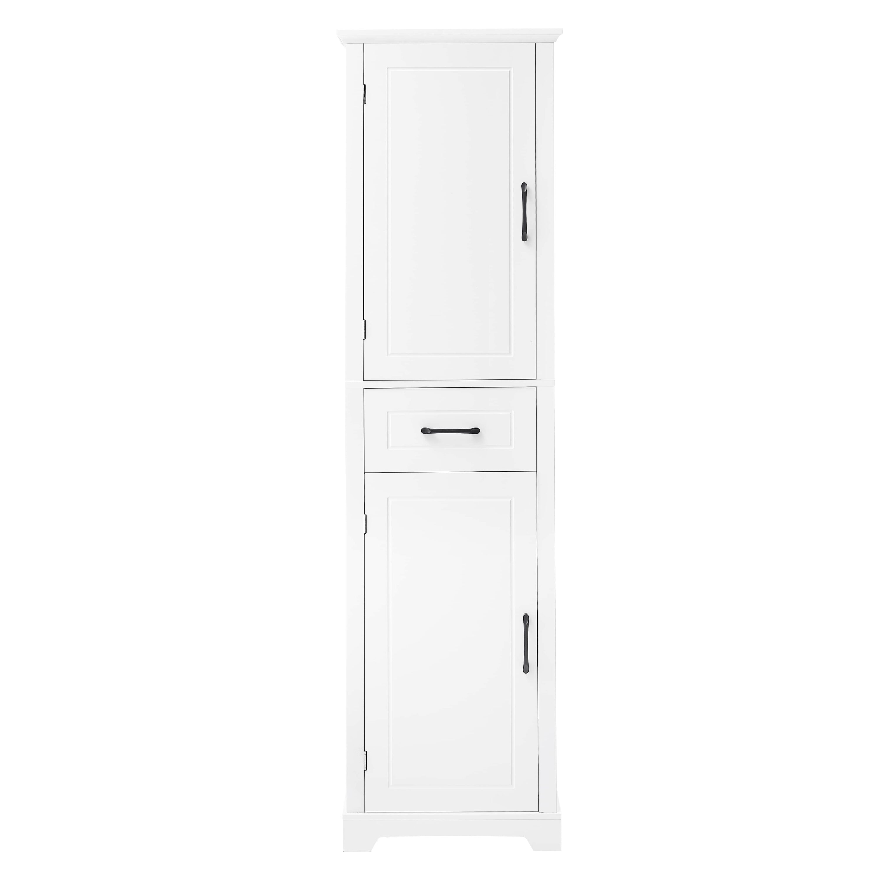 Vynxaria LEXY1832-DJYS-GZ034 12in W x 20in D x 73in H White MDF Freestanding Linen Cabinet with 2 Doors 4 Adjustable Shelves 1 Drawer Door Shelves Anti Tip in White Finish