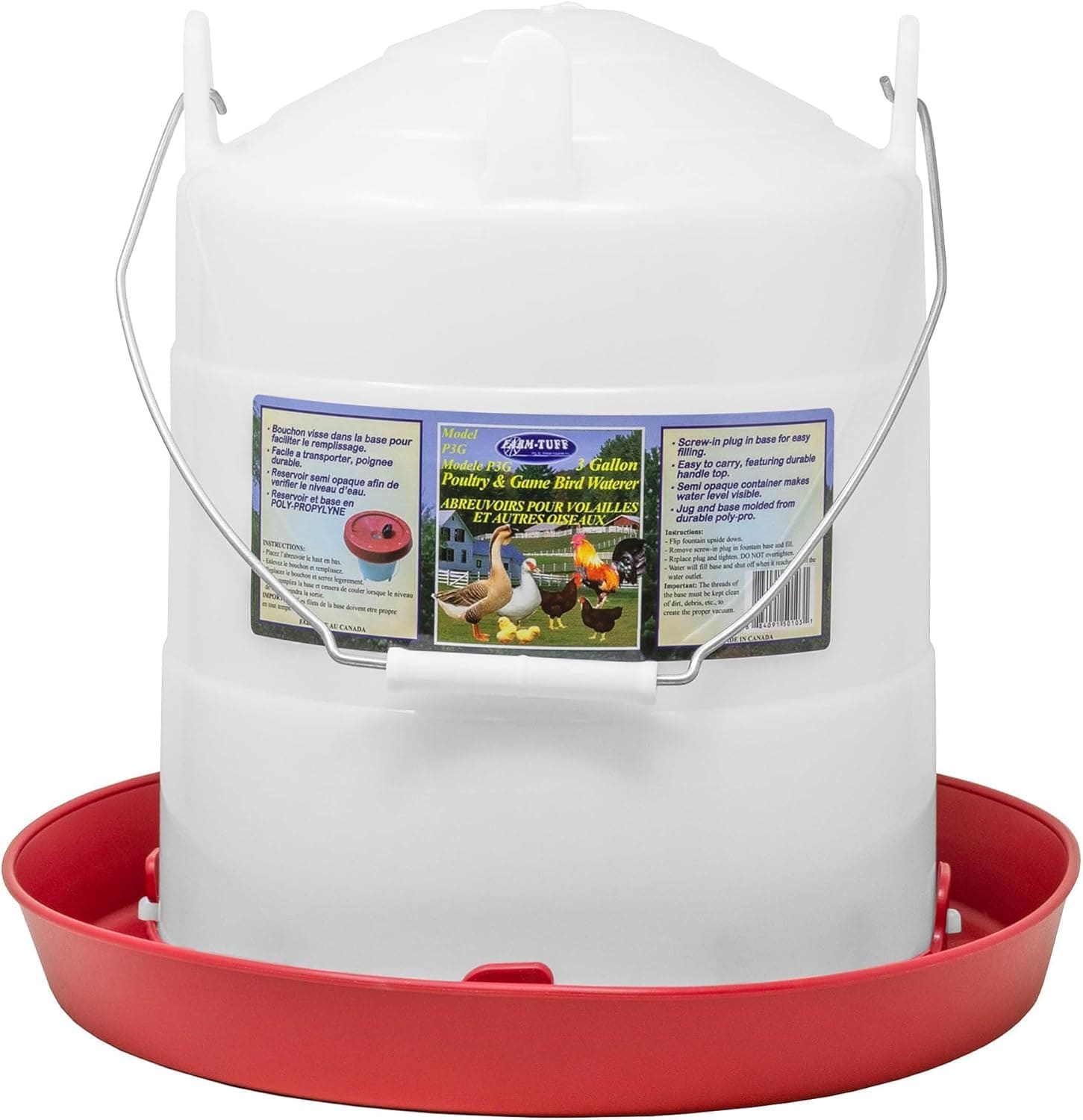 Farm Tuff FARM-TUFF 3-Gallon Bottom-Fill Plastic Poultry Waterer Gravity-Fed Dispenser for Chickens Ducks and Turkeys