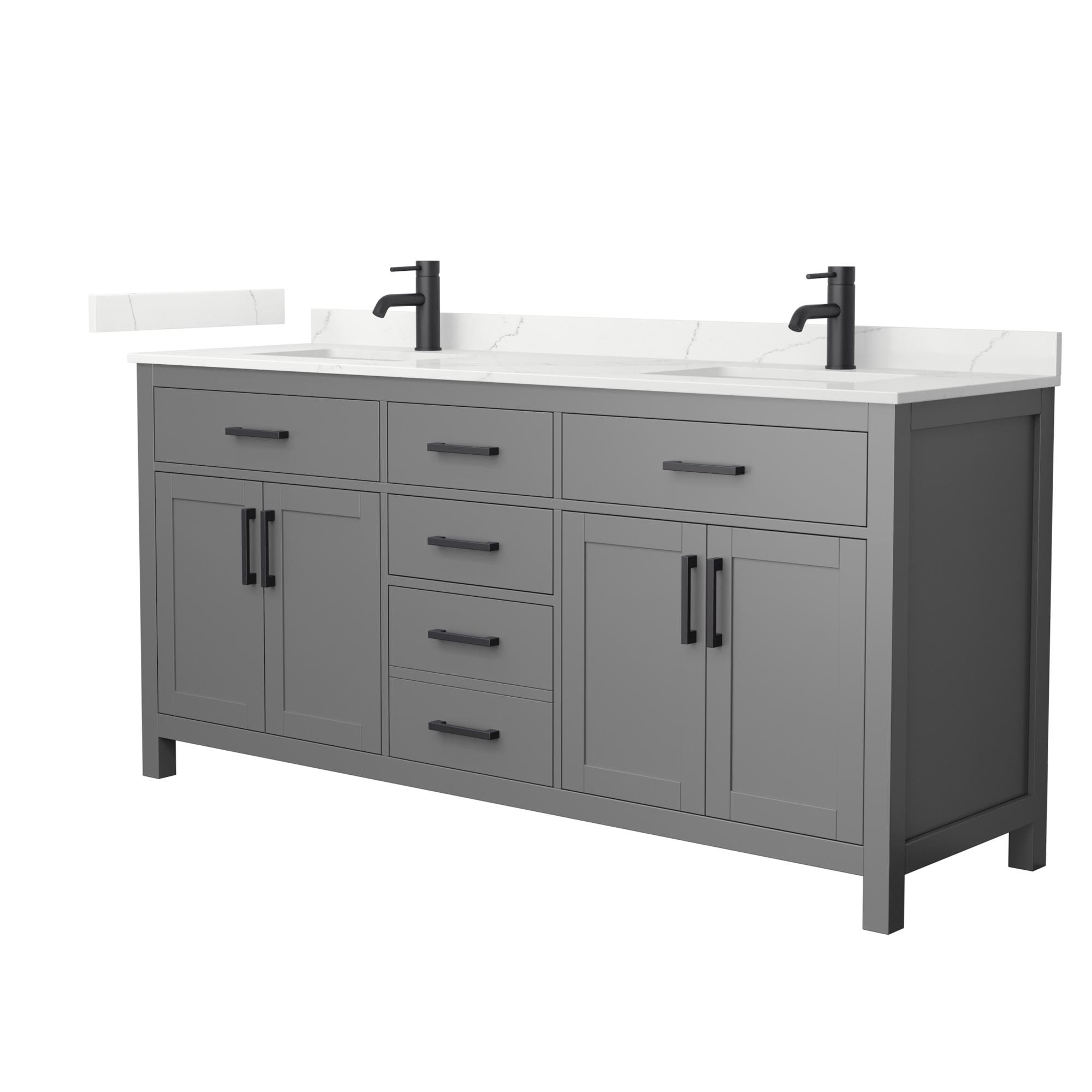 Wyndham Collection WCG242472DGBGTUNSMXX Beckett 72-in Dark Gray with Matte Black Trim Undermount Double Sink Bathroom Vanity with Giotto Quartz Quartz Top