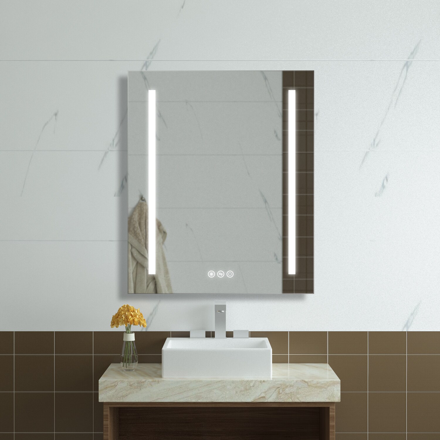 CASAINC Frameless LED bathroom mirror 30-in x 36-in LED Lighted Siver ...