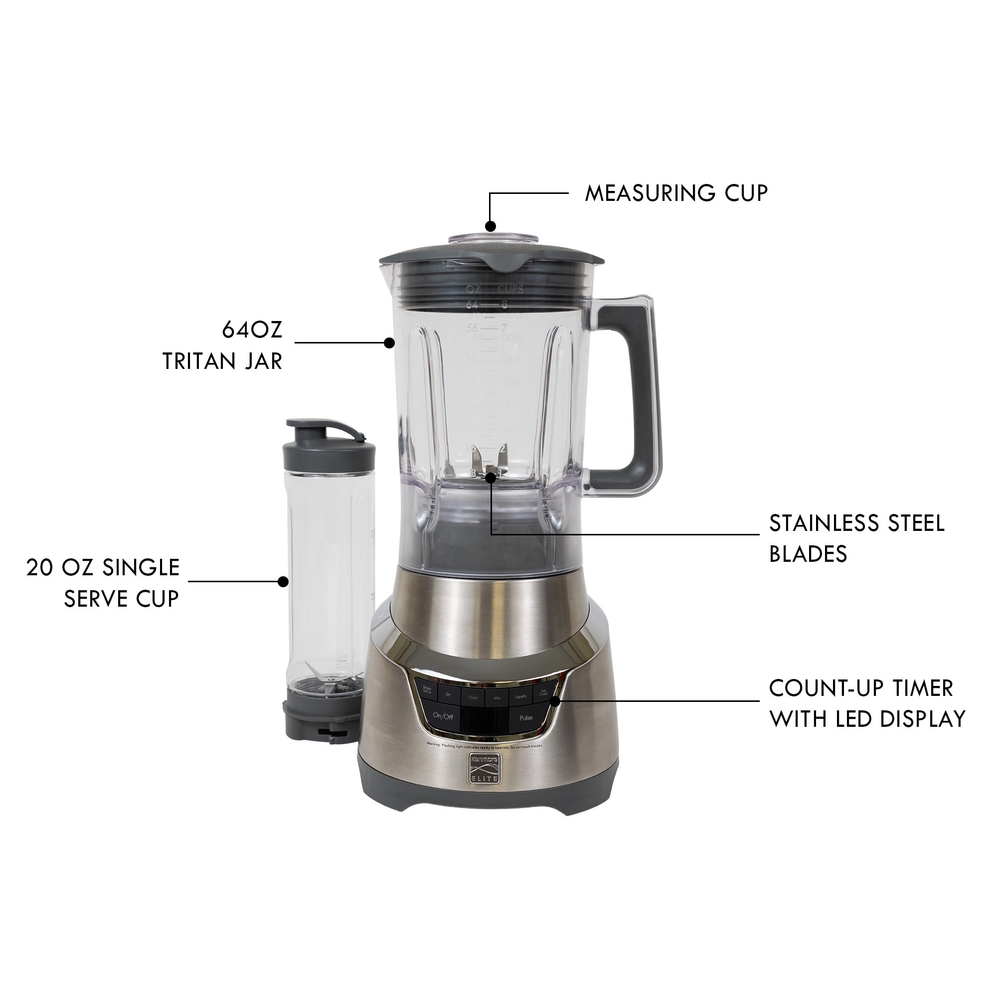 GE 64-oz. 5-Speed Stainless Steel Blender with Personal Blender Cups