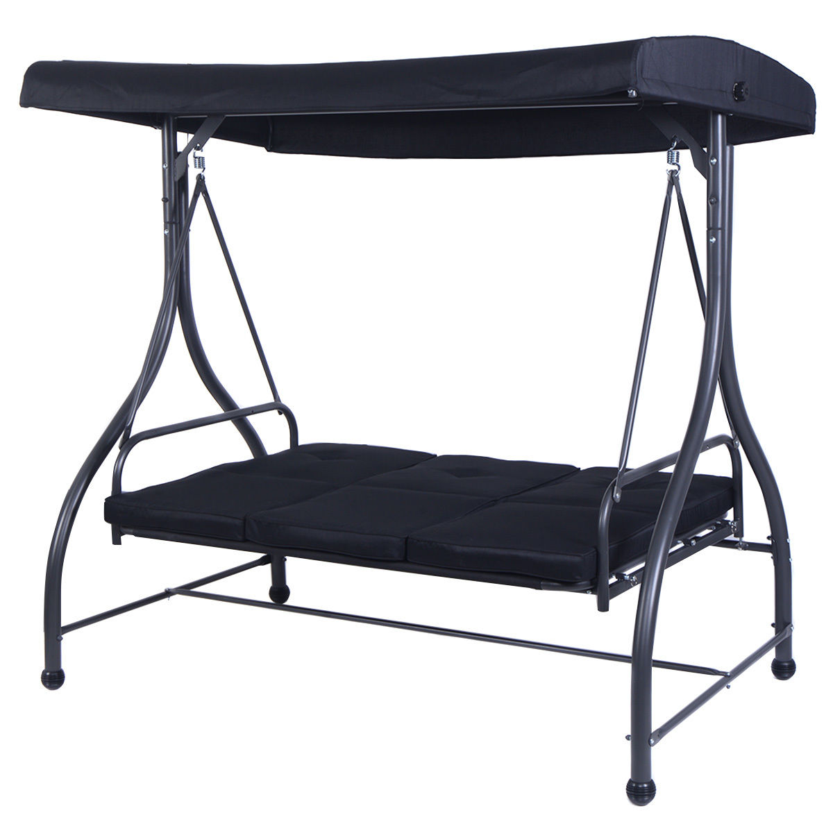 CASAINC WFEHAC-04-GY 3 Seats Outdoor Swing Hammock with Adjustable Tilt Canopy 3 -person Black Steel Outdoor Swing