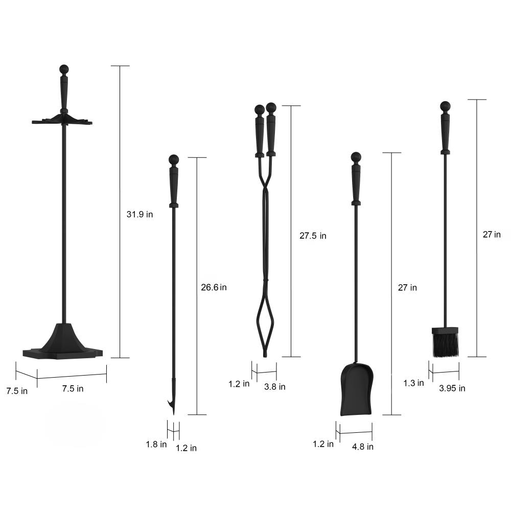GASPRO 5-Piece Fireplace Tools Set, 32 Inch Wrought Iron Fireplace  Accessories Includes Fire Poker, Shovel, Brush, Tong, and Stand, Easy to  Assemble