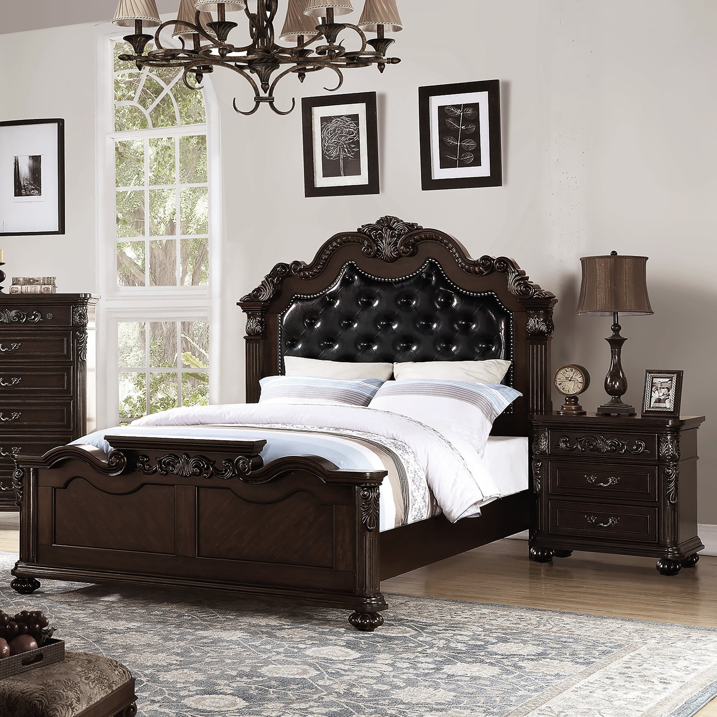 LOVMOR -  Cherry and Walnut King 3PCS Bedroom Set with 1xBed 2xNightstand