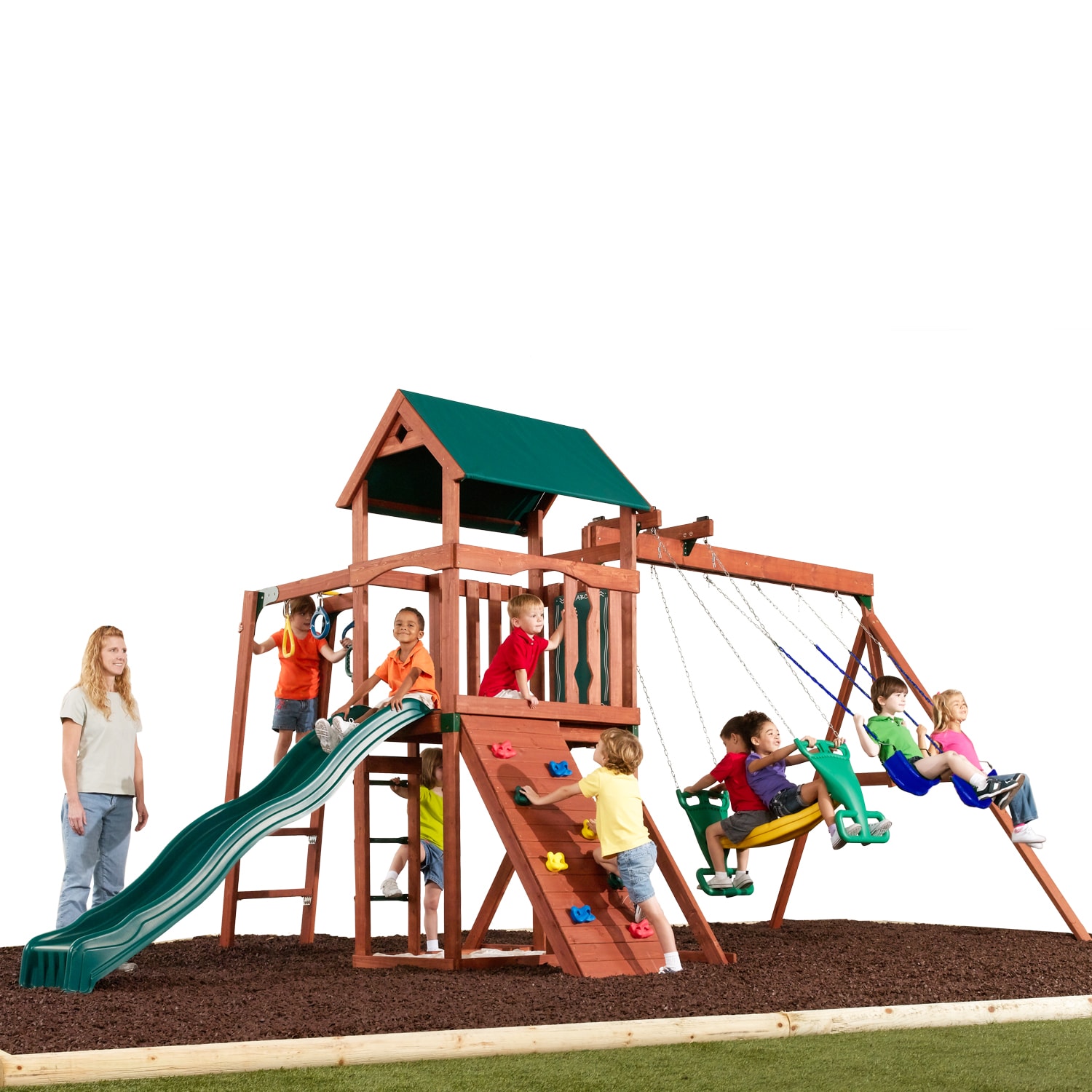 Swing N Slide Glenwood Deluxe Wood Complete Ready To Assemble Kit Residential Wood Playset With Swings In The Wood Playsets Swing Sets Department At Lowes Com