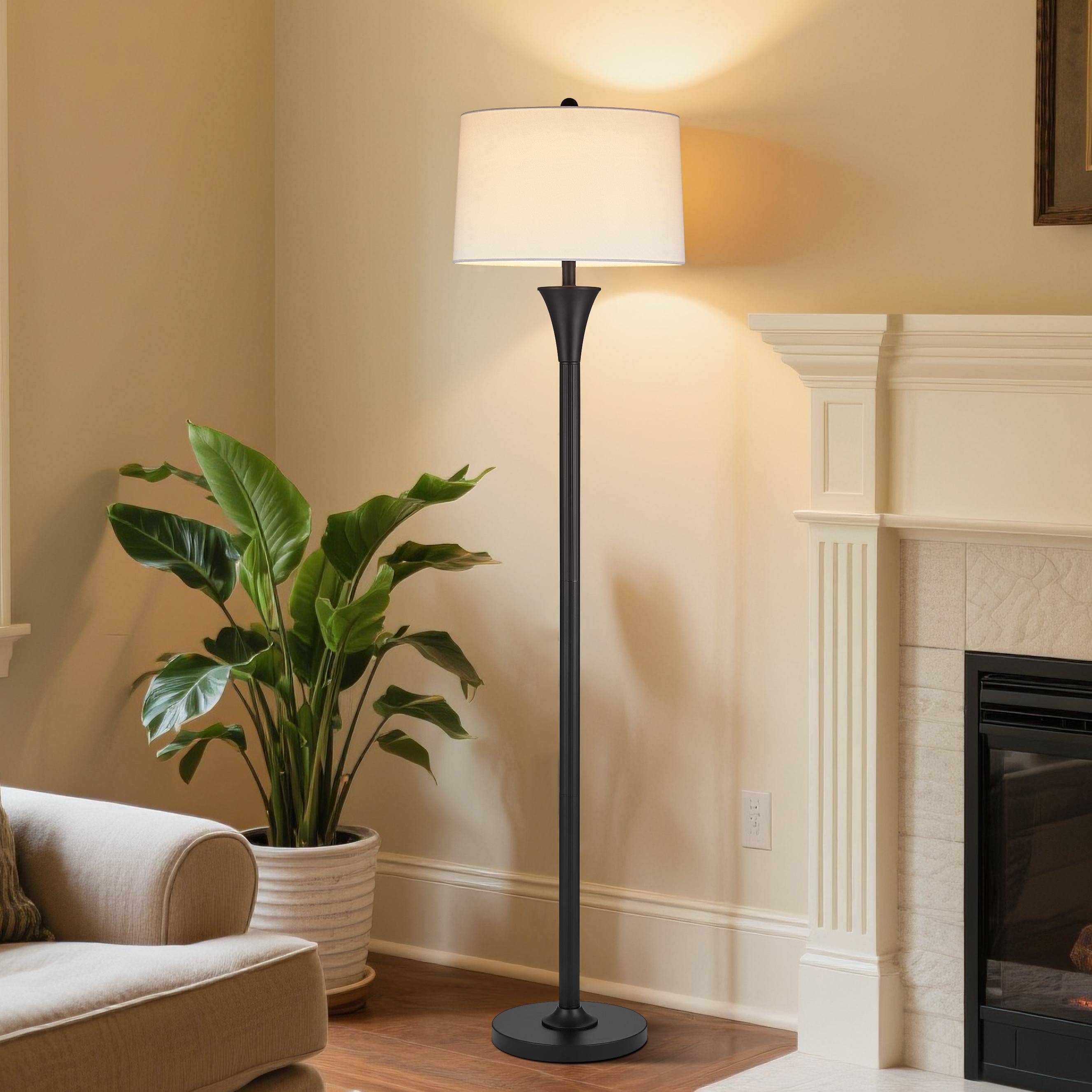 KAWOTI 21416 66-in Blackened Bronze Shaded floor lamp Floor Lamp with Linen Shade