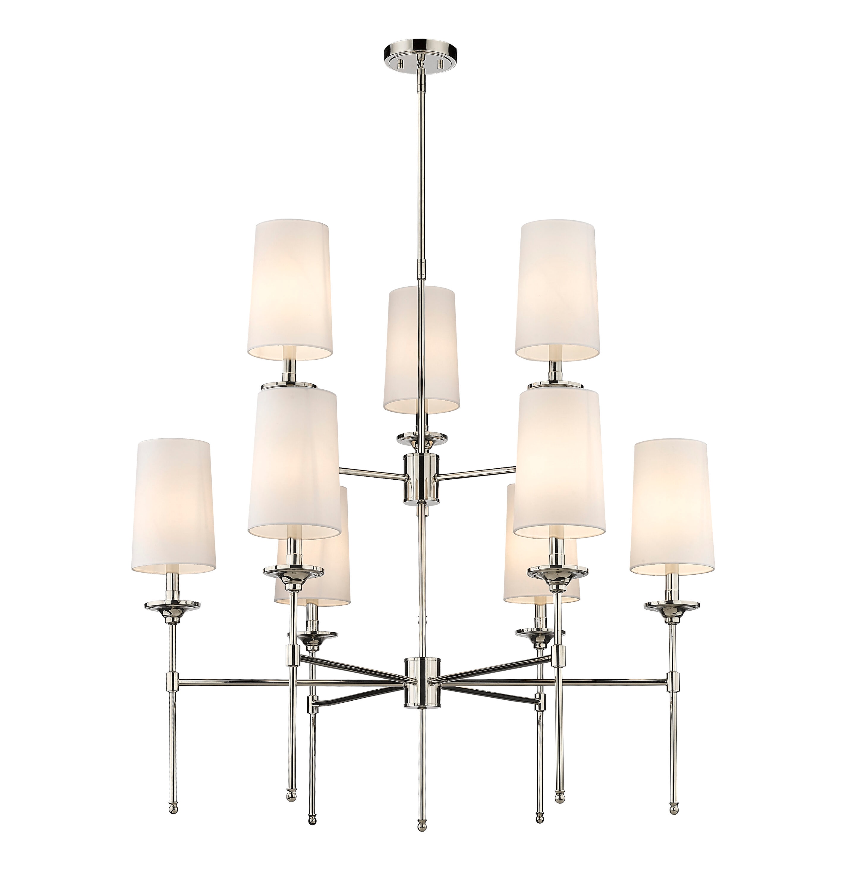 Polished Nickel 9-Light Chandelier with Off-White Shades