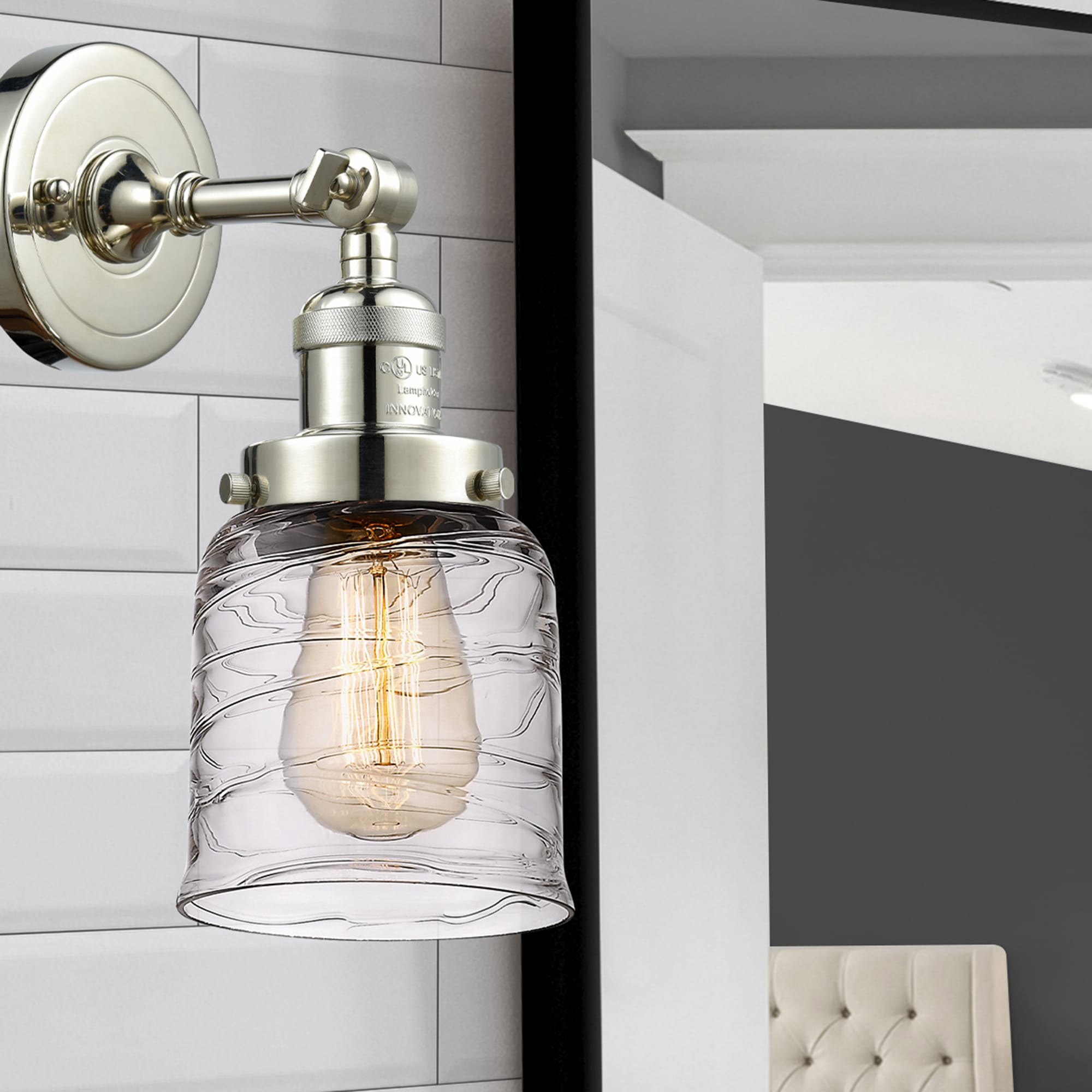 Innovations Lighting 203-PN-G513 Bell 5-in W 1 -Light Polished Nickel Industrial Wall Sconce