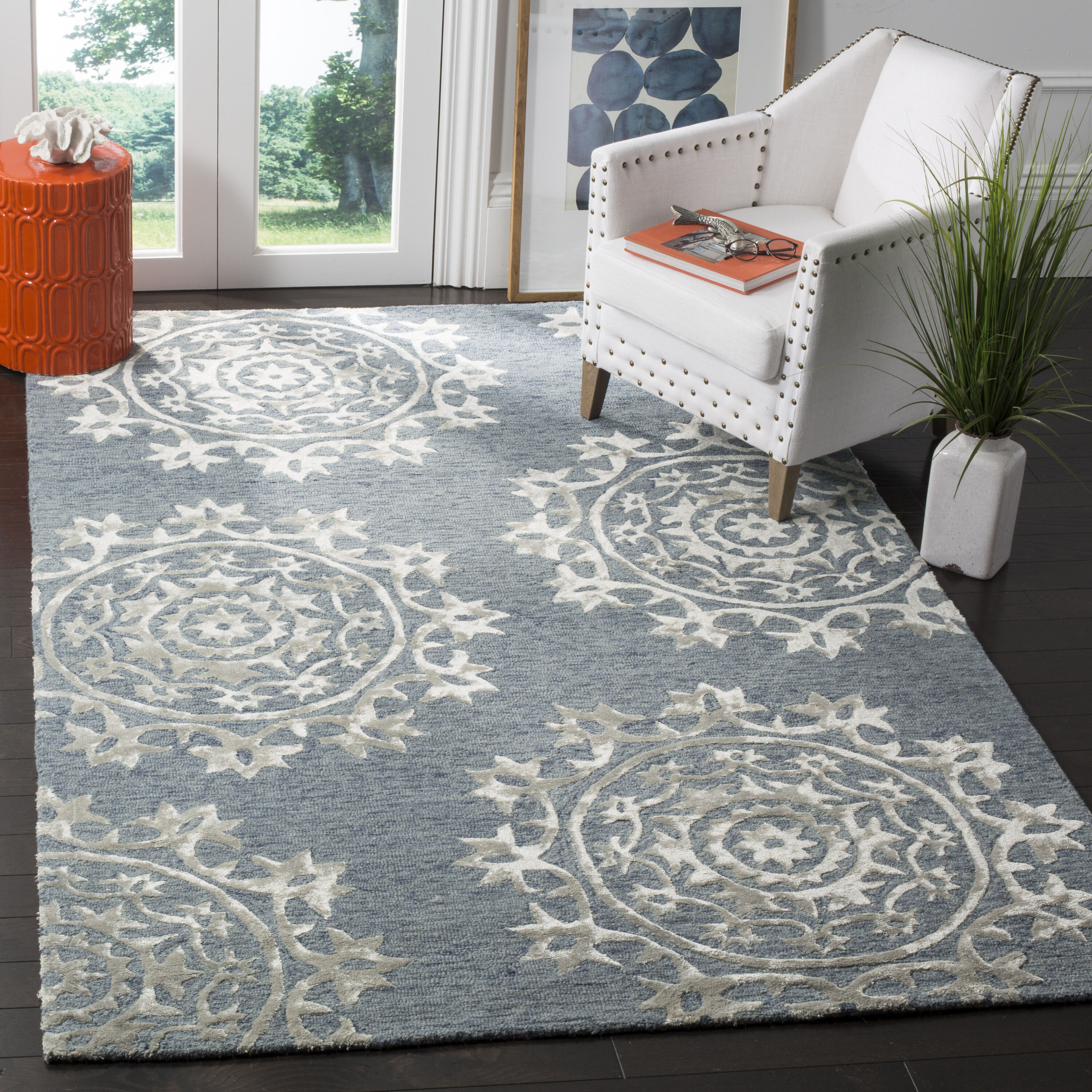 Hand-Tufted Blue Wool and Viscose 3' x 5' Area Rug