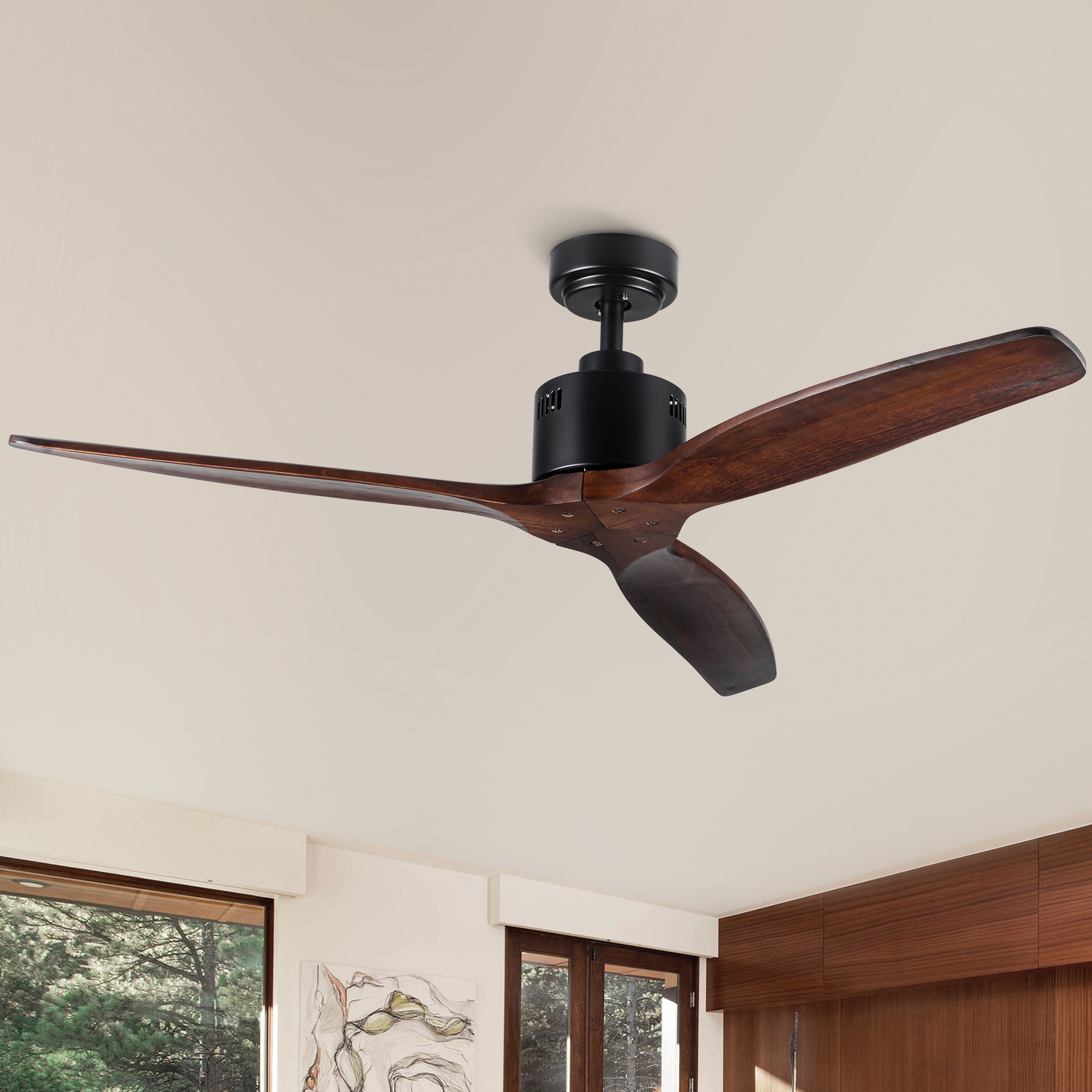 BABOOM BOM-P171043-OR 52-in Black with Brown Blades Ceiling Fan Without Light - Remote Included ( 3 -Blade )