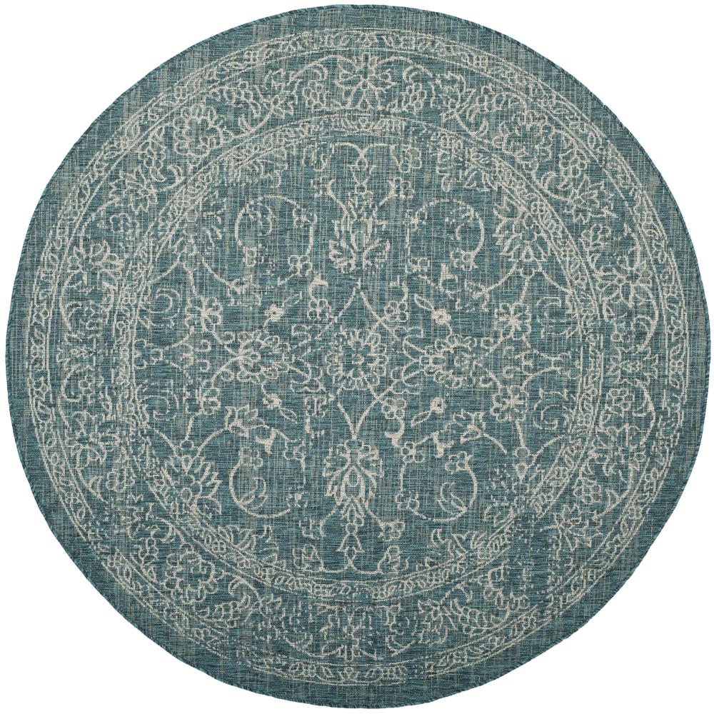 Safavieh Courtyard Providence 7 X Turquoise Round Outdoor Fl Botanical Coastal Area Rug In The Rugs Department At Com Fl Botanical Coastal Area Rug, Round Turquoise Rug Outdoor