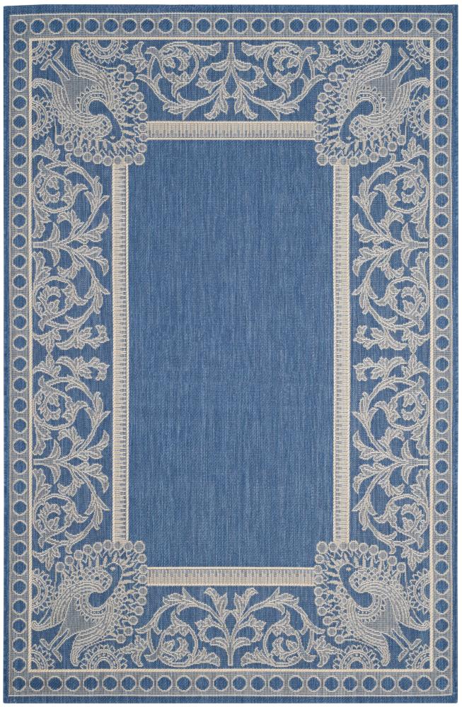 Blue and Natural Synthetic Stain-Resistant Indoor/Outdoor Area Rug