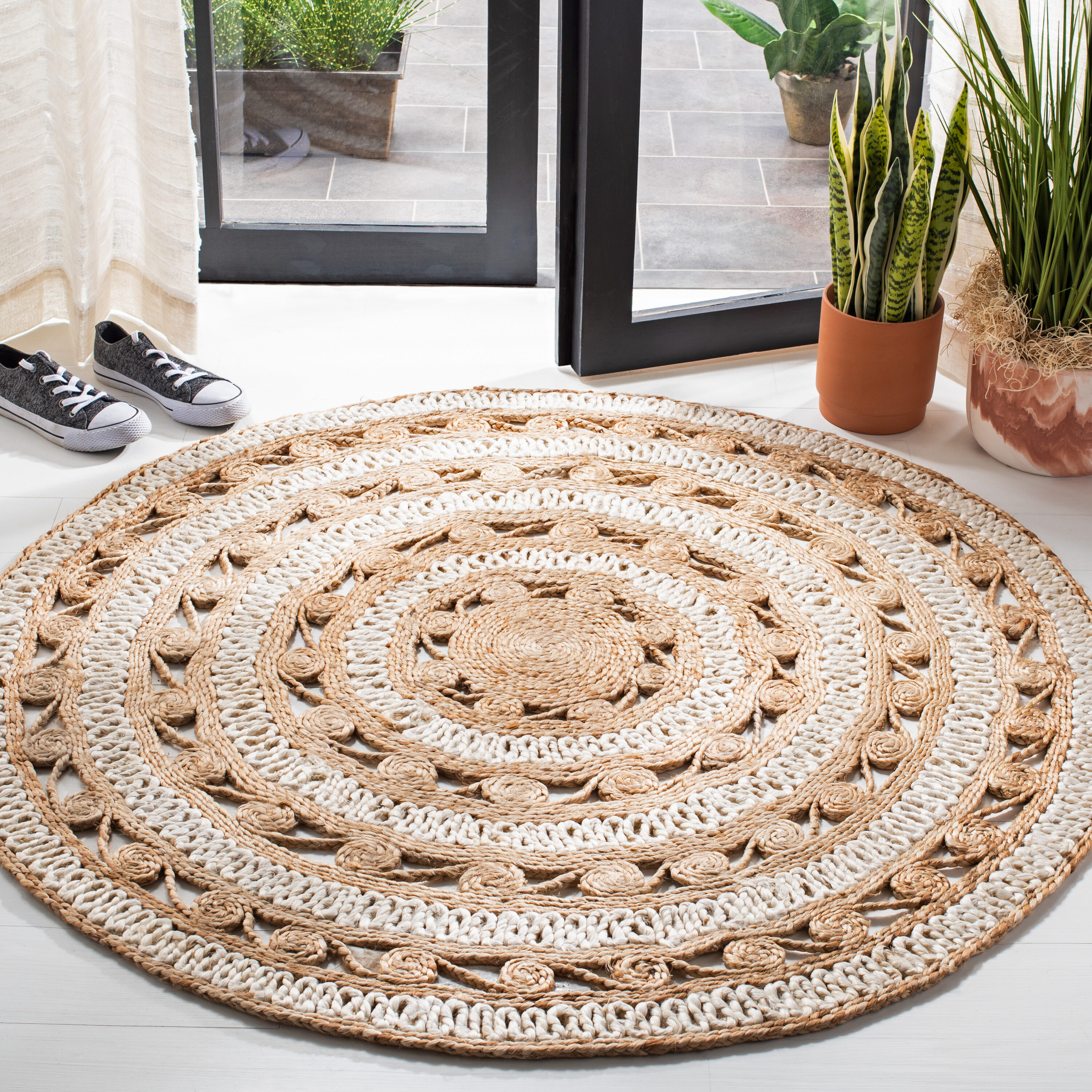  Natural Fiber 169 Ivory/Natural Bohemian 4ft x 4ft Round Rug