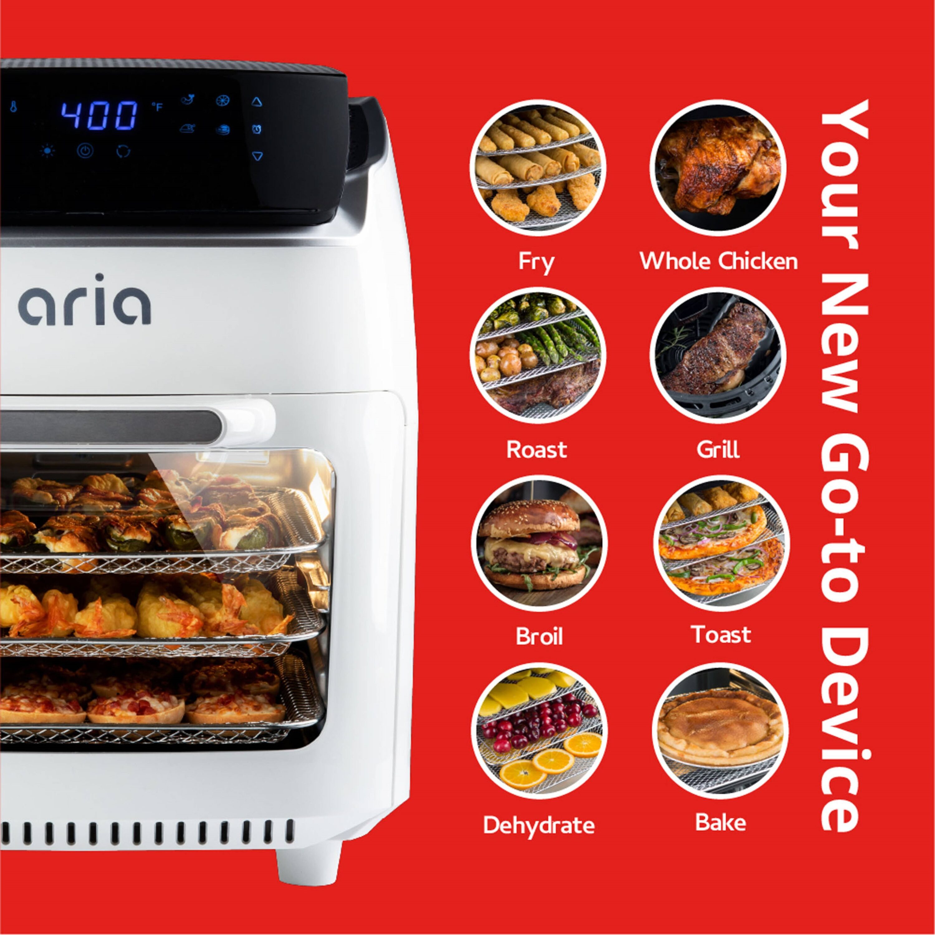 Aria 10 Quart Air Fryer Oven w/ Rotisserie, Dehydrator