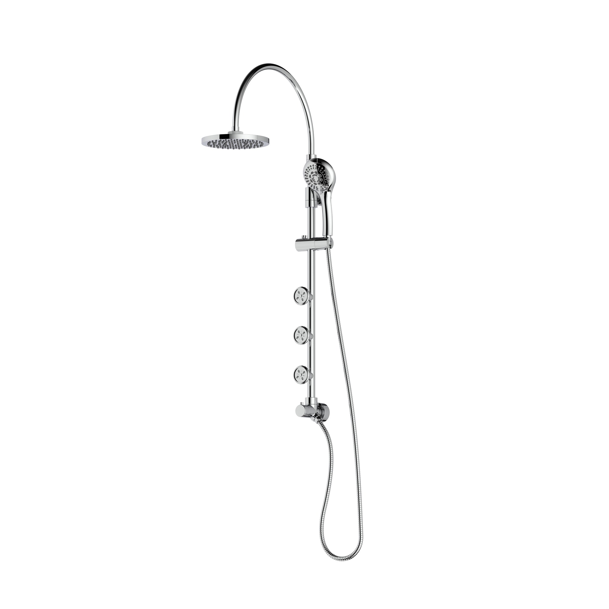PULSE 7001-CH Chrome 8-in Dual Head Shower Faucet Bar System with 3-way Diverter