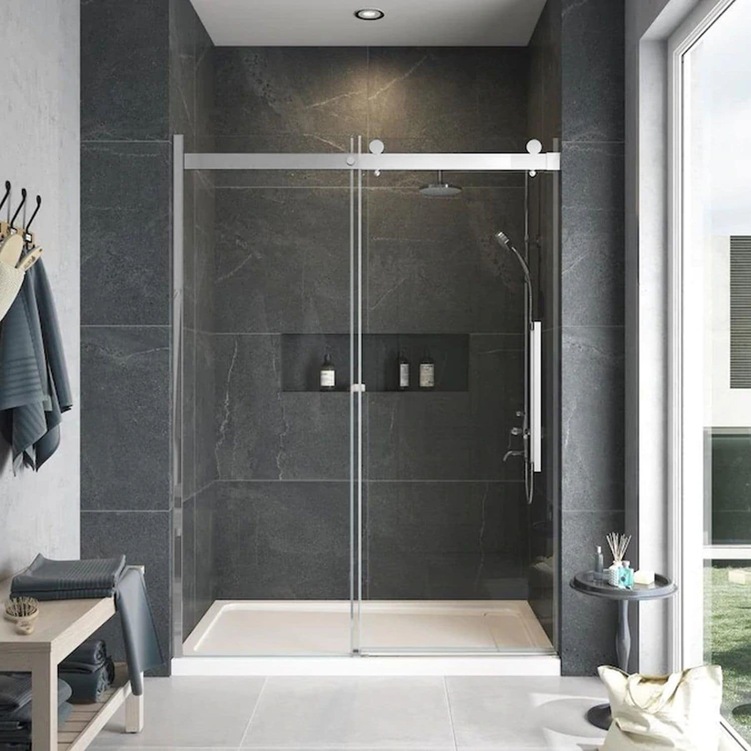 Transolid MBD607608C-R-PC -Mile Polished Chrome 56-1/4-in to 60-in x 76-in Frameless Sliding Shower Door