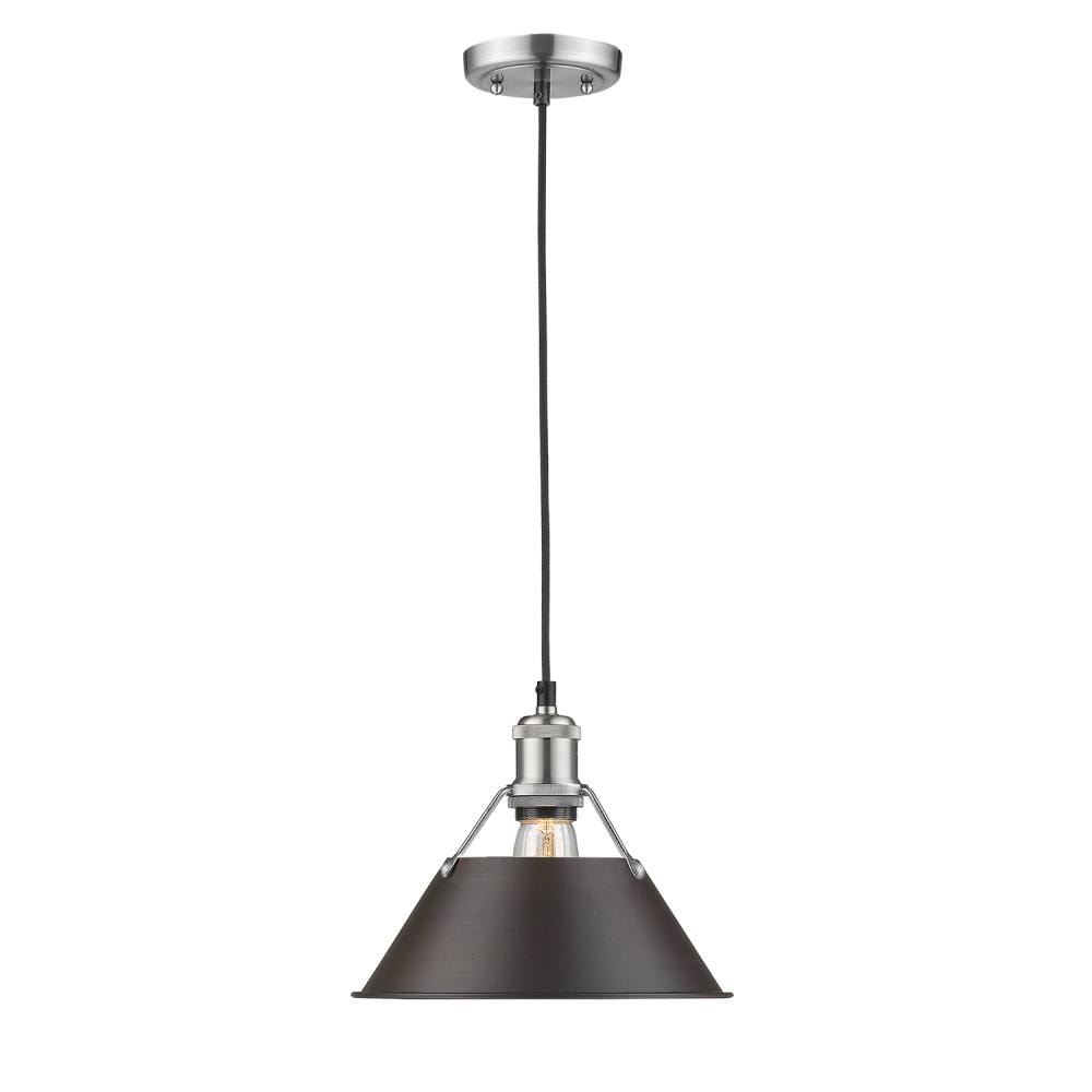 Golden Lighting 3306-M PW-RBZ Orwell Pewter Industrial Cone Medium Hanging Pendant light