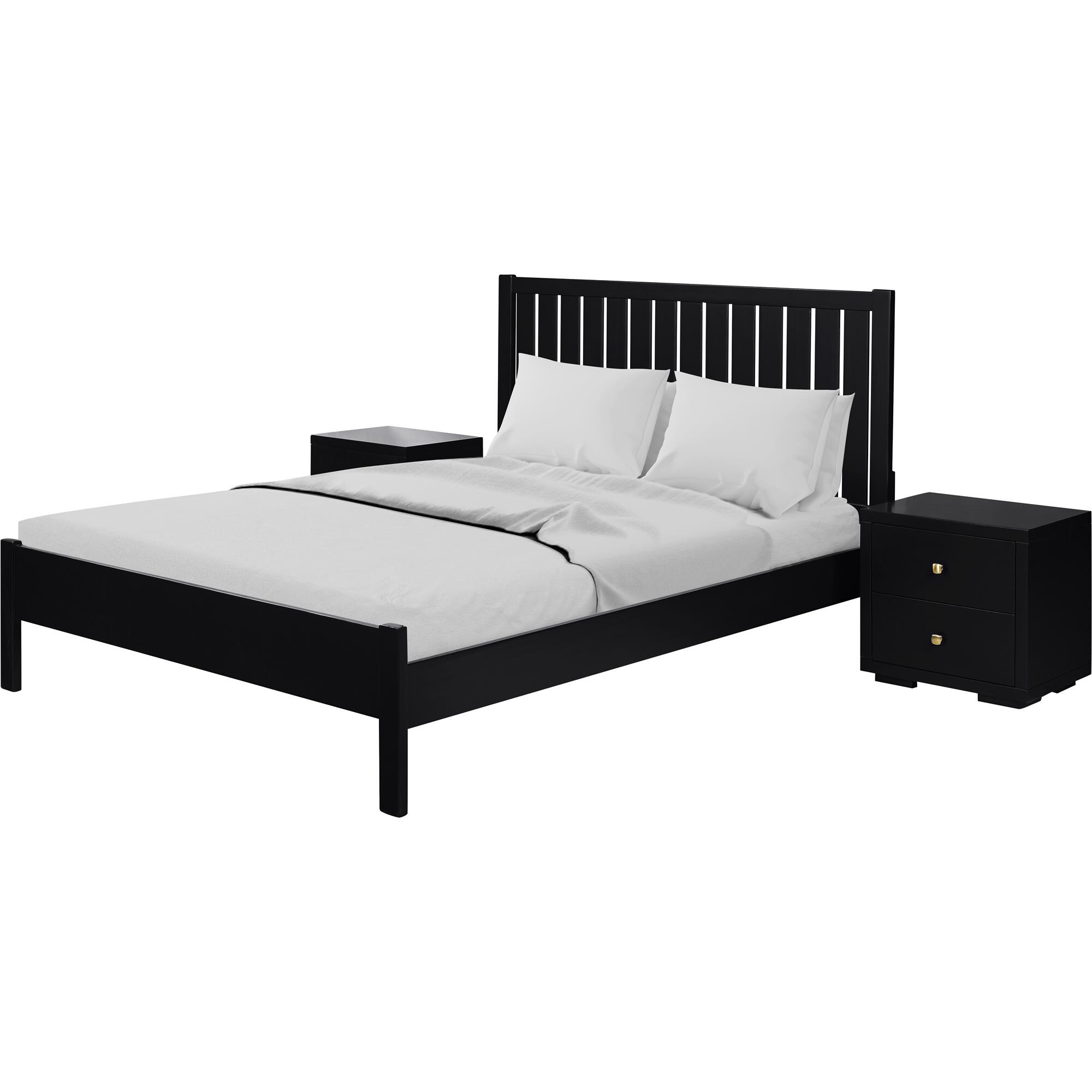 Camden Isle Contemporary Black King Platform Bedroom Set With Slatted Headboard And 2 