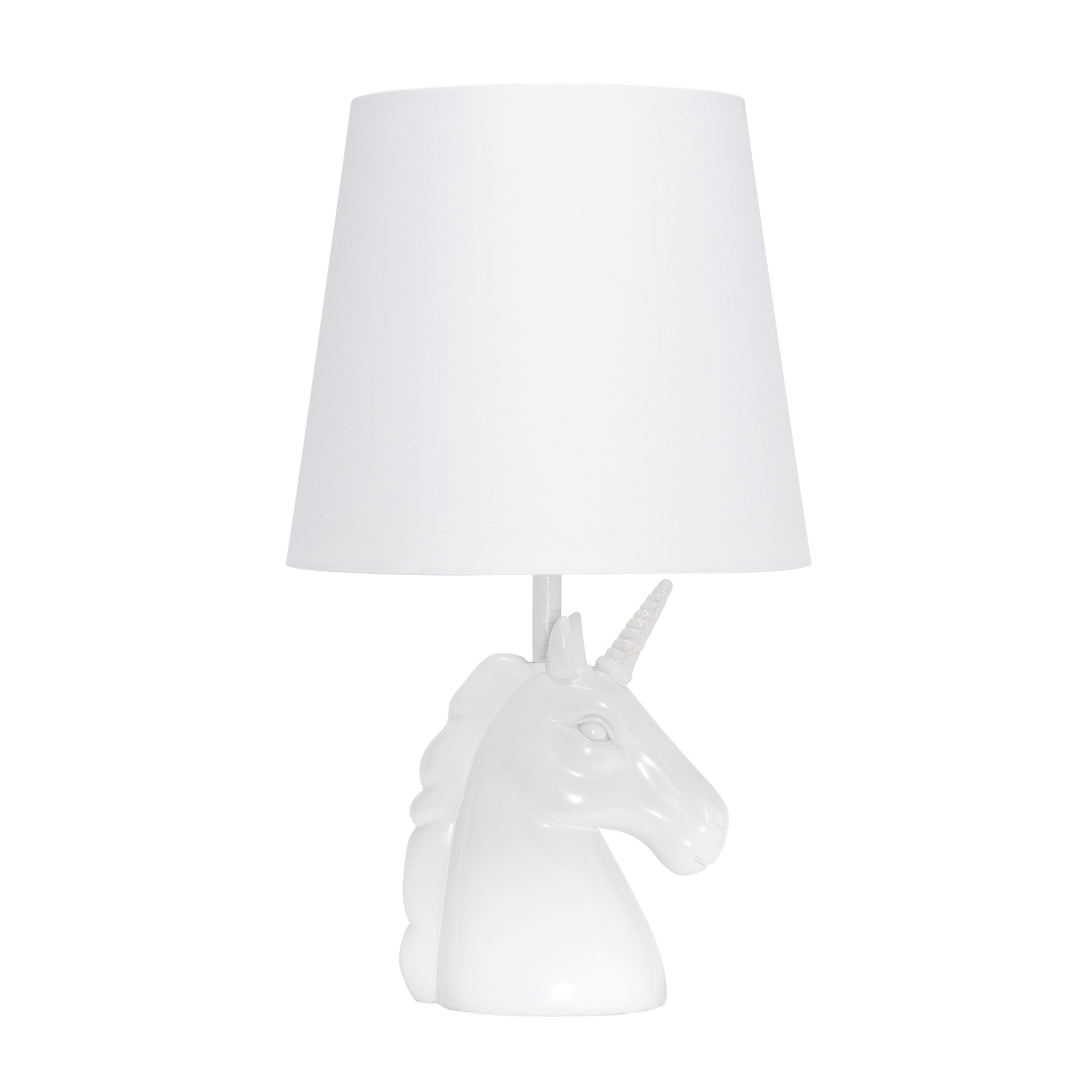 Simple Designs LT6000-IRD 15.5-in White and Iridescent Rainbow Glitter LED On/Off switch Table Lamp with Fabric Shade