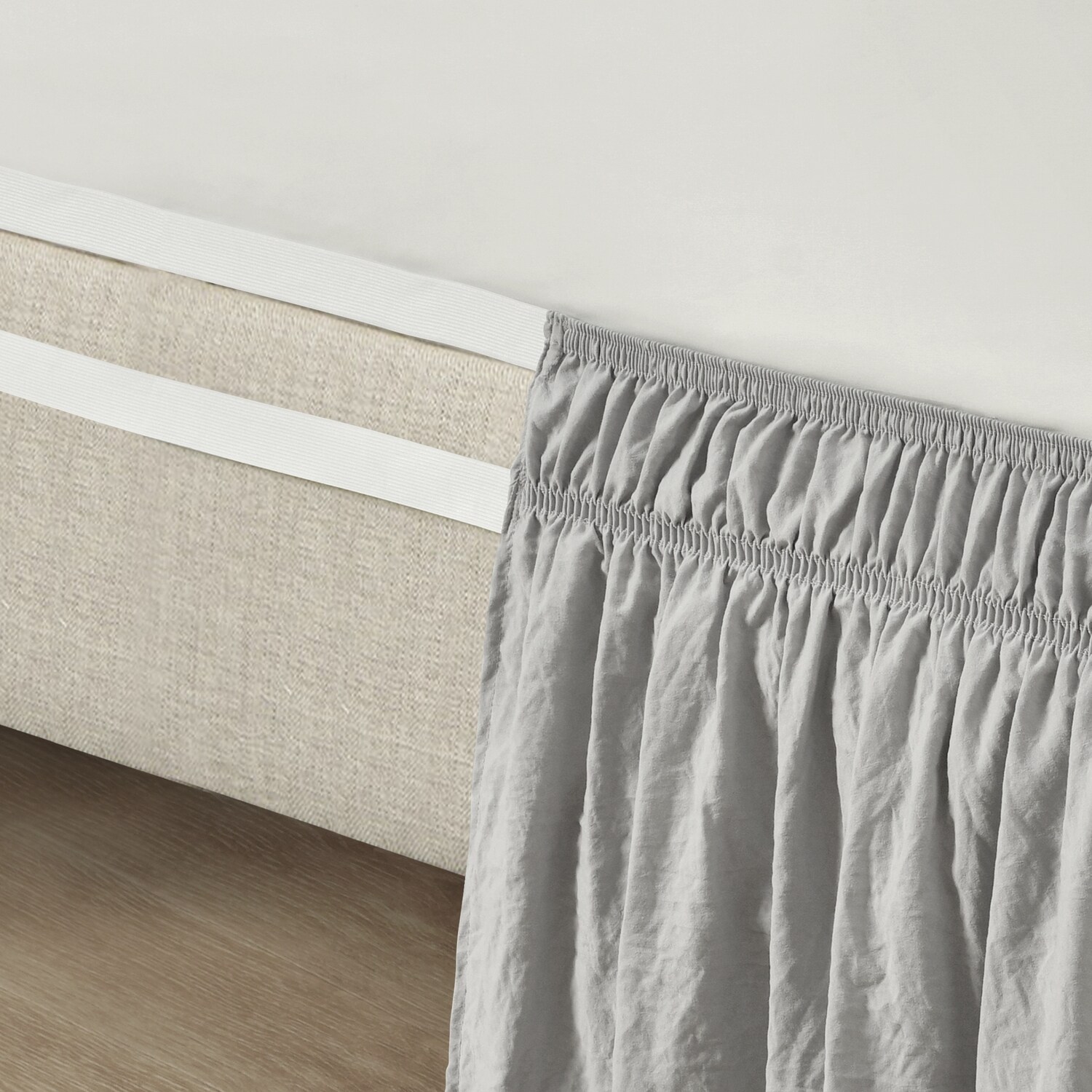 Light Gray Ruched Ruffle Elastic Easy Wrap Around Bed Skirt