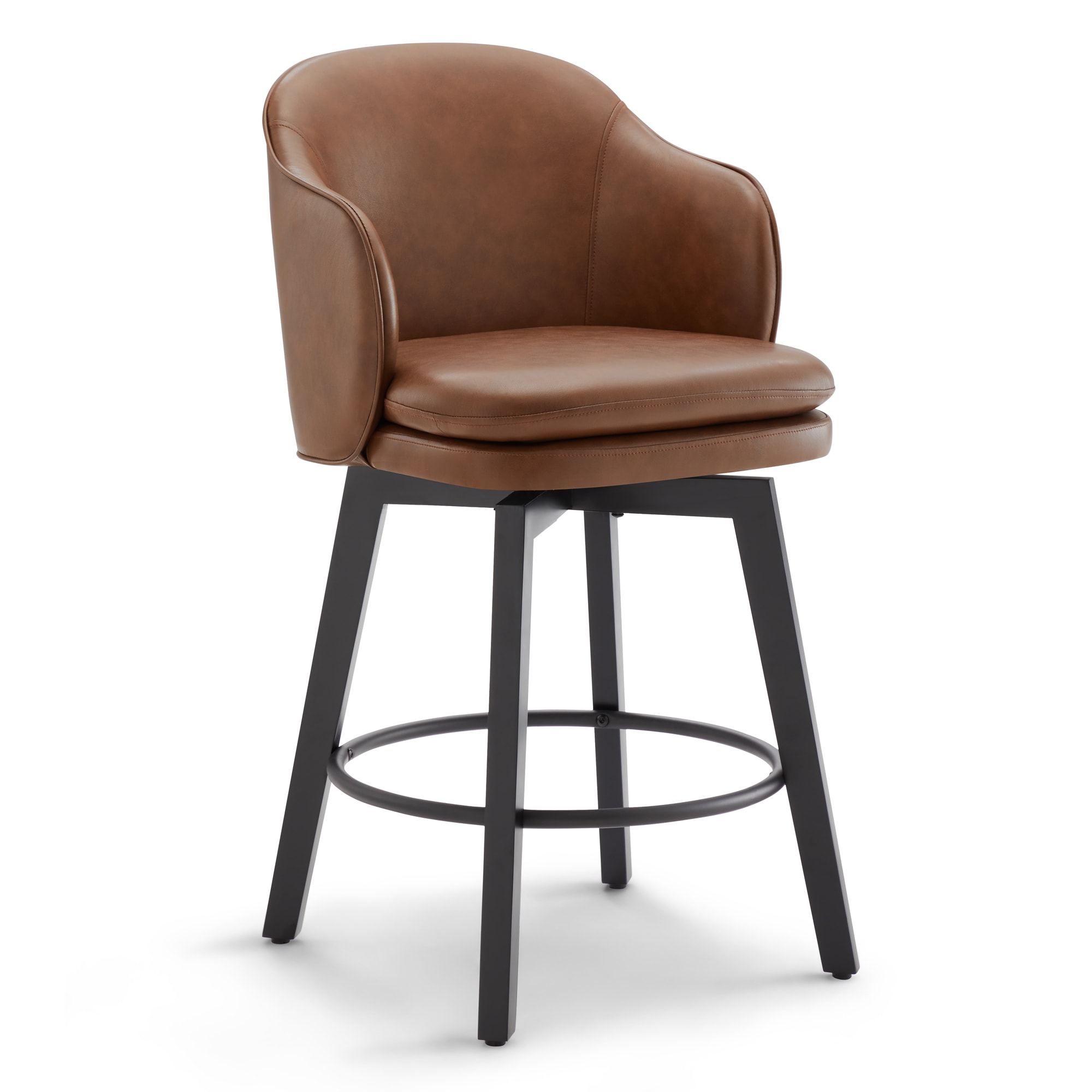 Circle 55 1-LWSBS7Y003-DN239 Brown 26-in H Counter height Square seat Upholstered Swivel Wood Bar Stool and Back