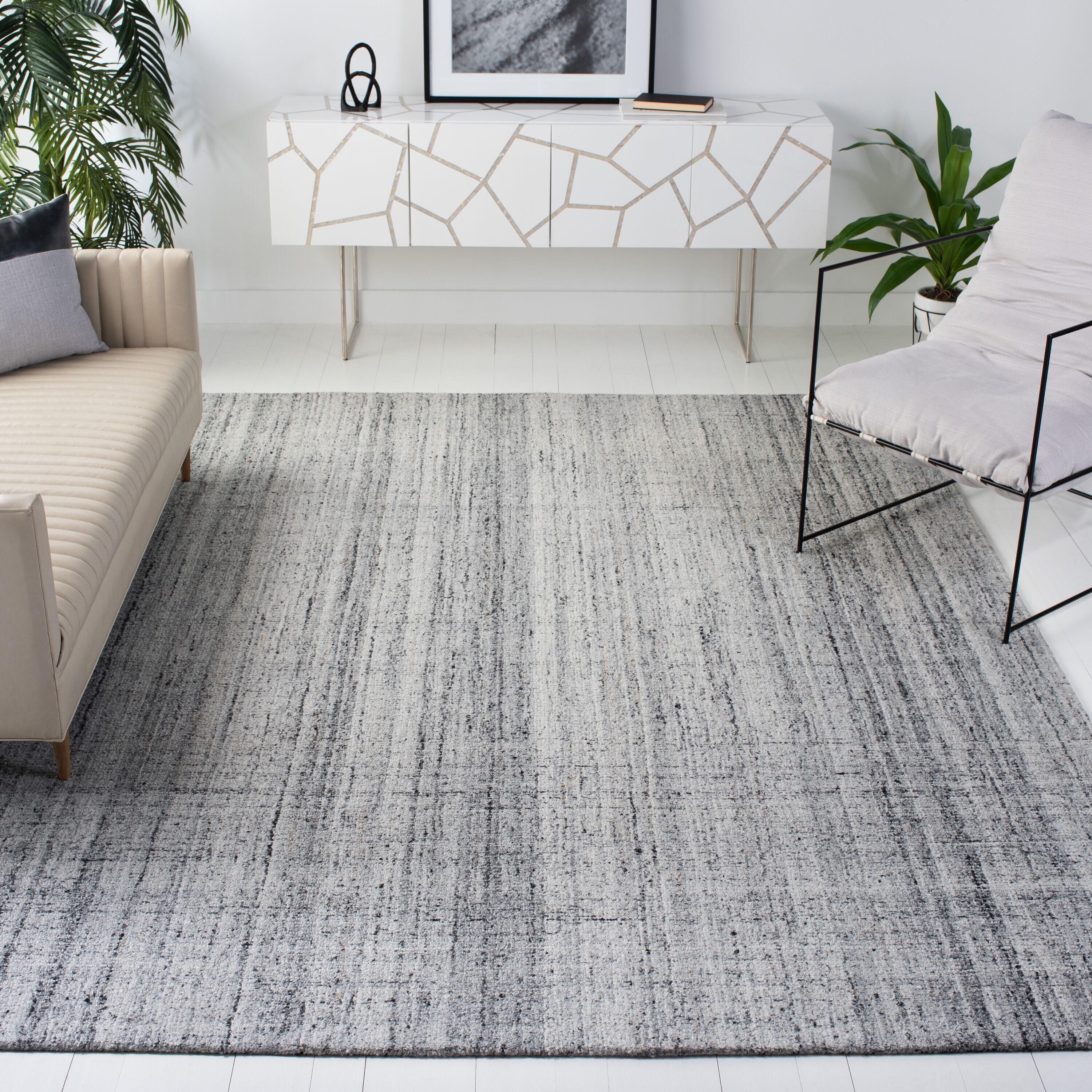 Abstract 9 x 12 (ft) Tufted Polyester Gray/Black Rectangular Indoor Abstract Mid-Century Modern Professionally Clean Only Area rug