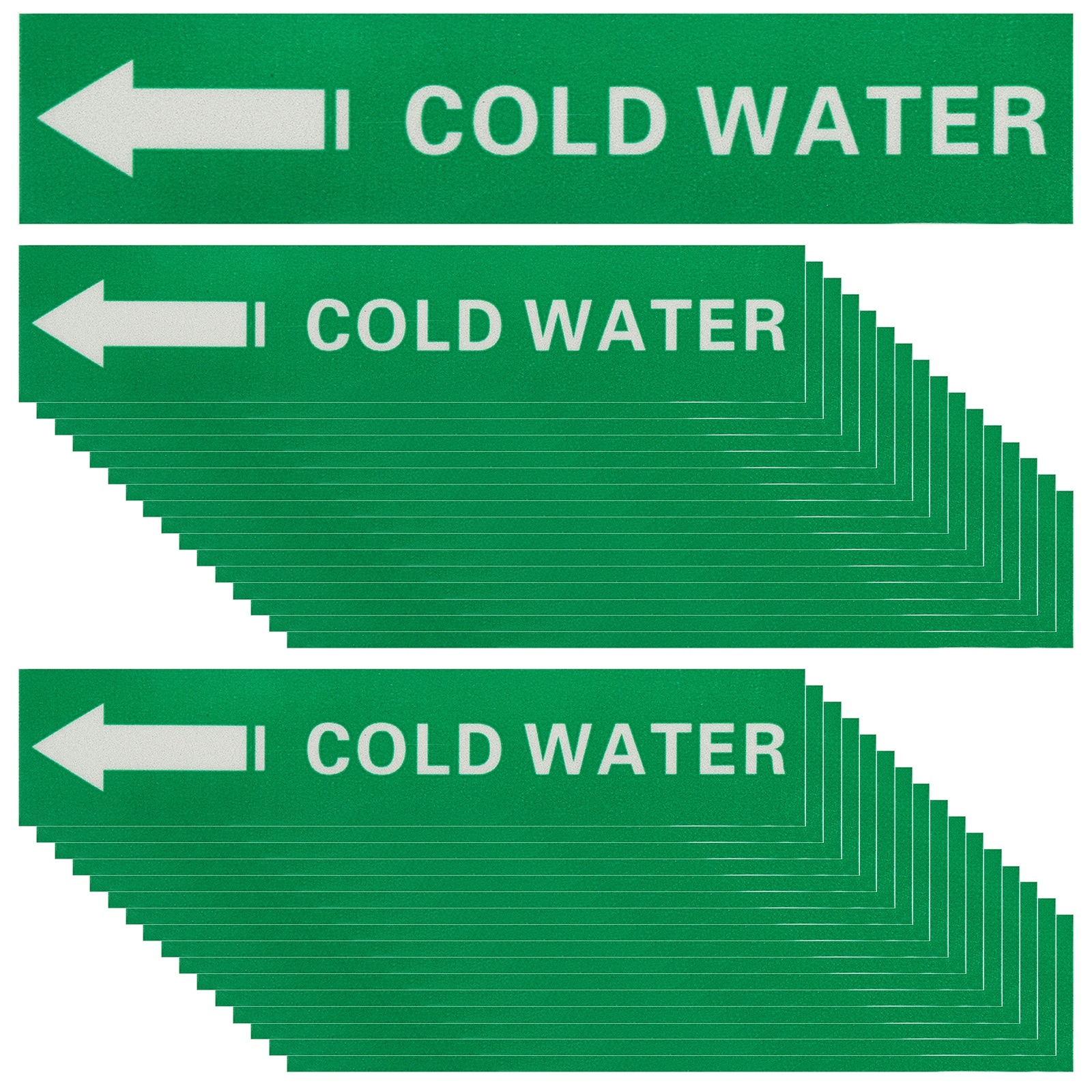 PATIKIL 36pcs Pipe Label Stickers with Arrows 1-3/5 Inch x 8 Inch COLD WATER Left-Pointing Arrow Self-Stick Pipe Markers Identification for Pipeline Tag White On Green Background
